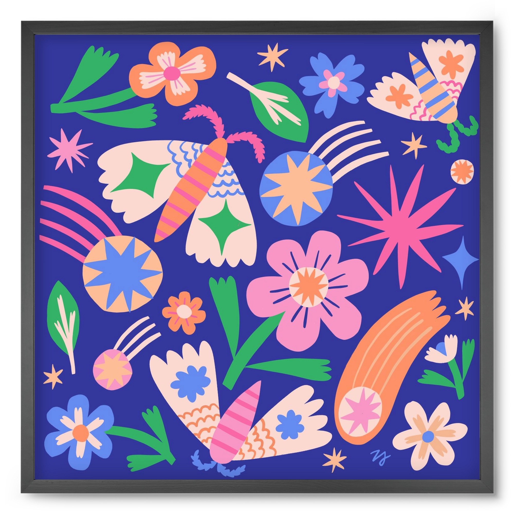 Magic Garden in the Night, 50x50 cm (50x50 cm), Fekete keret