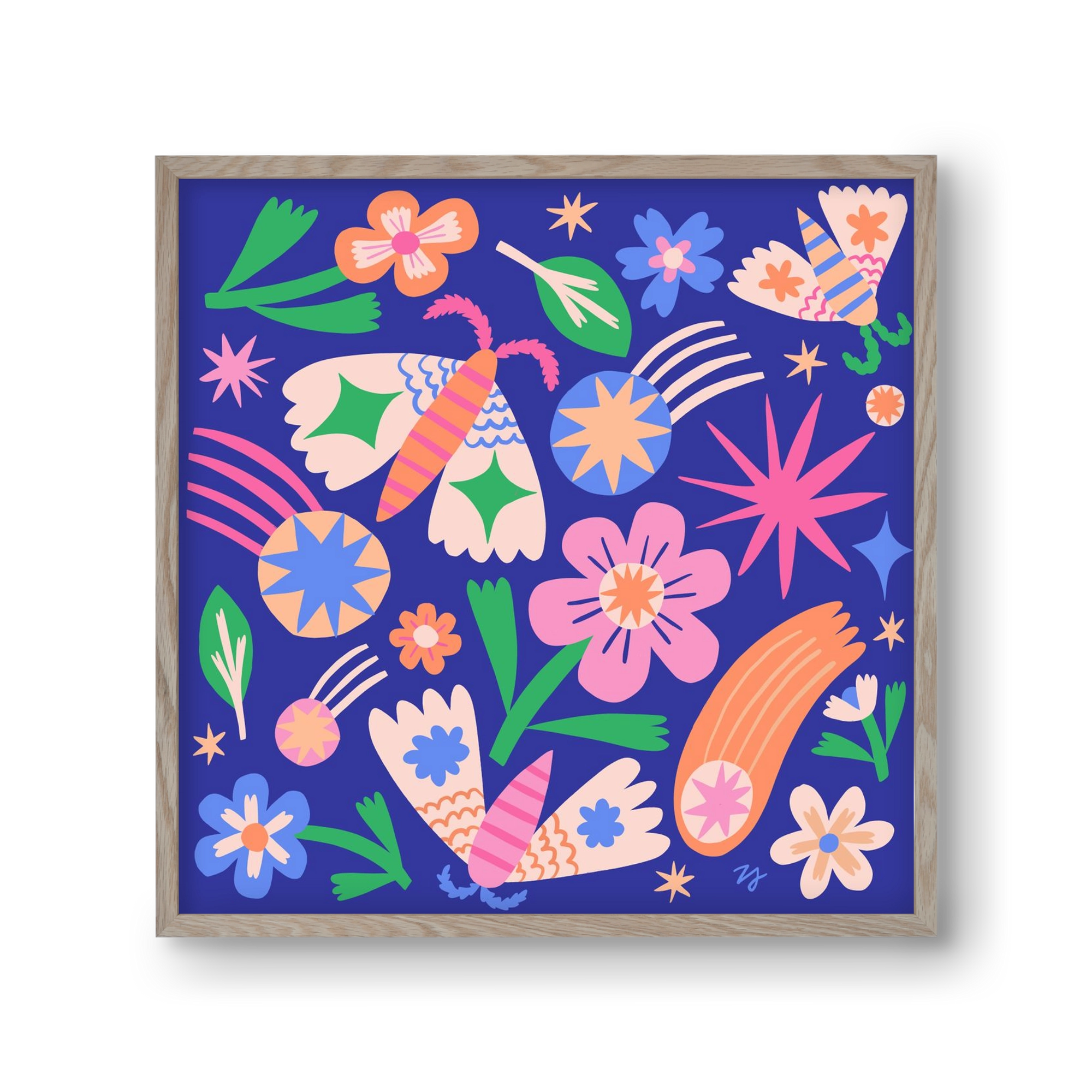 Magic Garden in the Night, 30x30 cm (30x30 cm), Tölgy keret