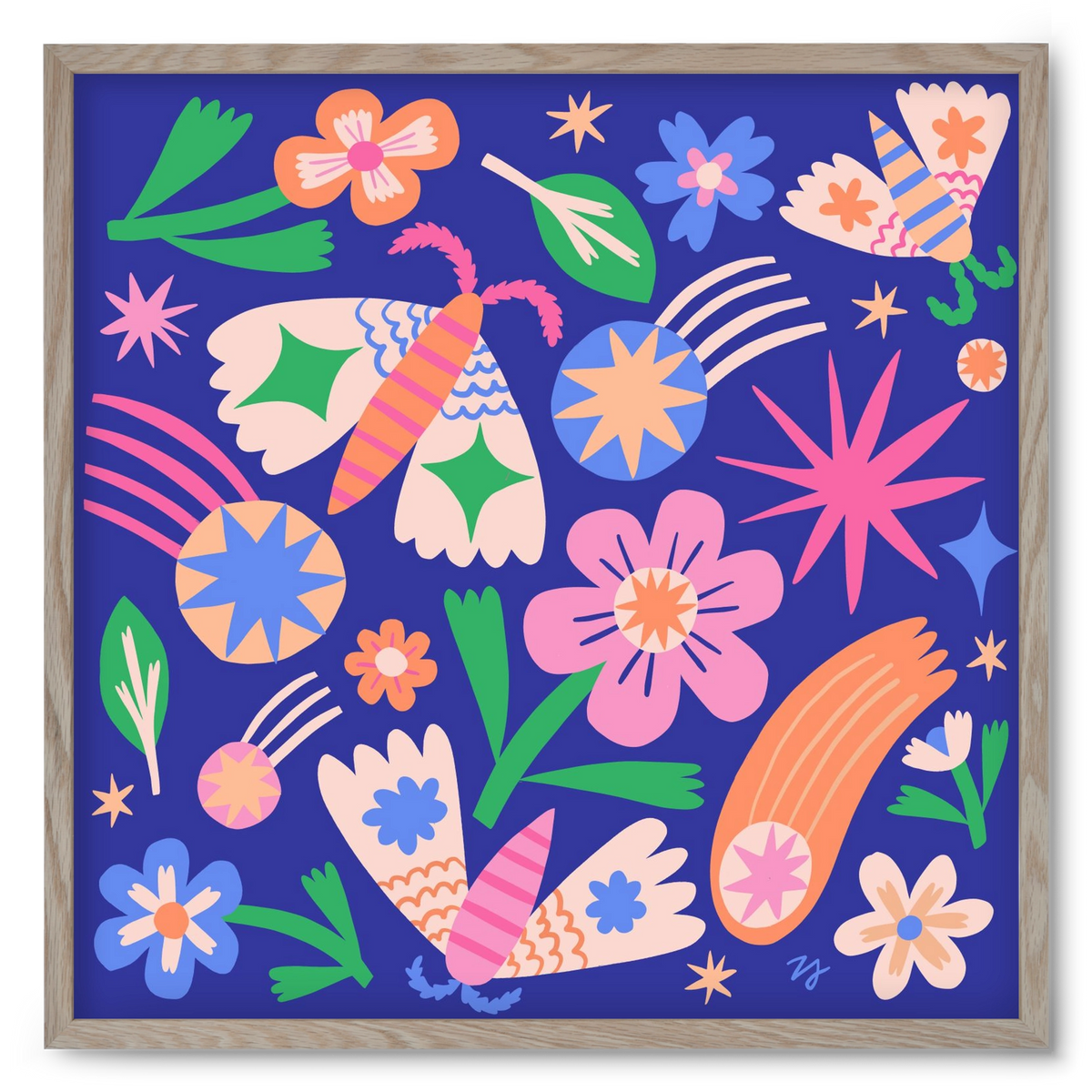 Magic Garden in the Night, 50x50 cm (50x50 cm), Tölgy keret