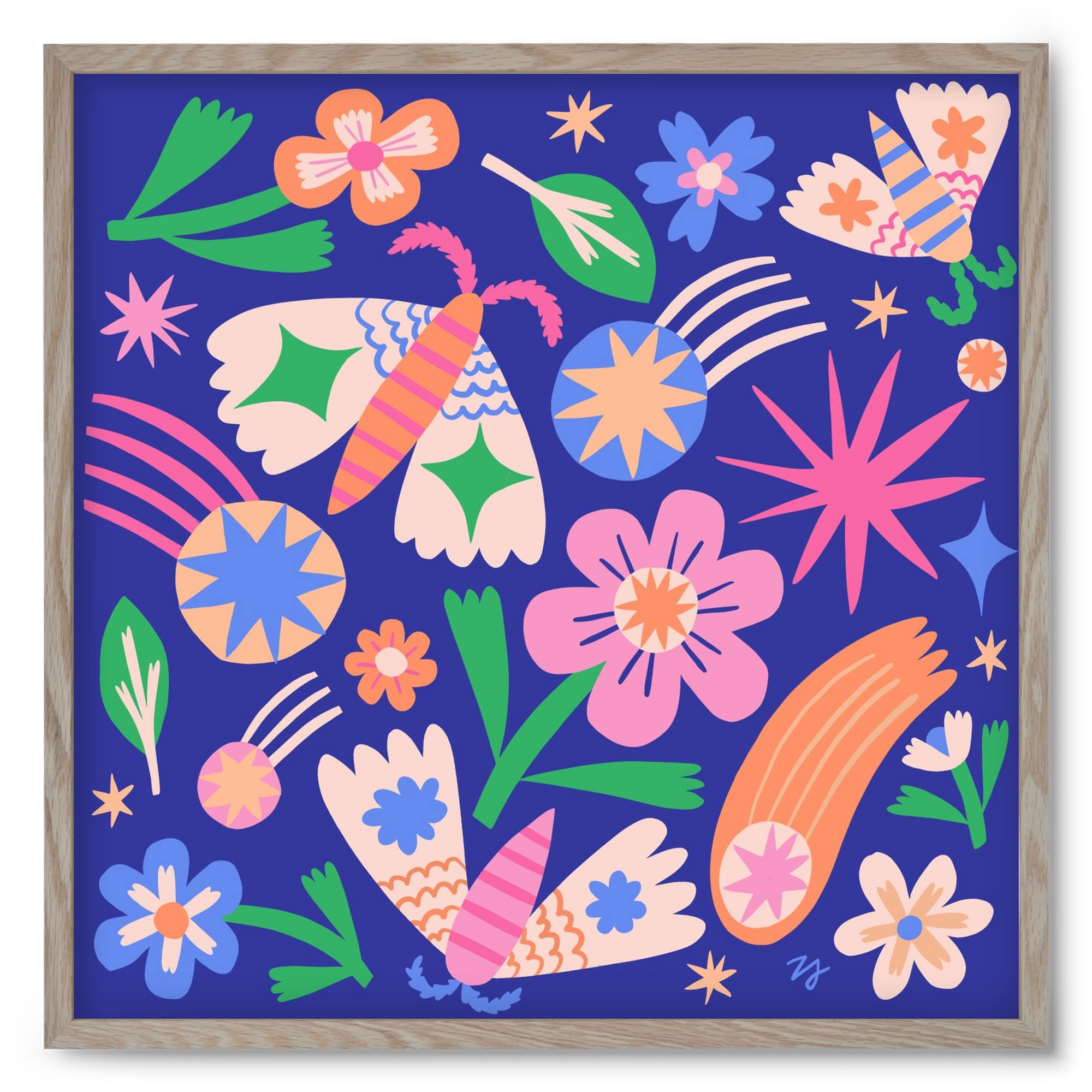 Magic Garden in the Night, 50x50 cm (50x50 cm), Tölgy keret