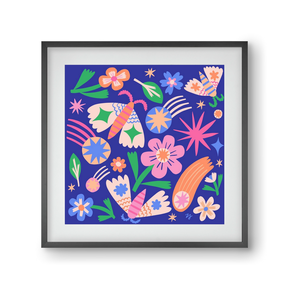 Magic Garden in the Night, 30x30 cm (20x20 cm), Fekete keret, paszpartuval