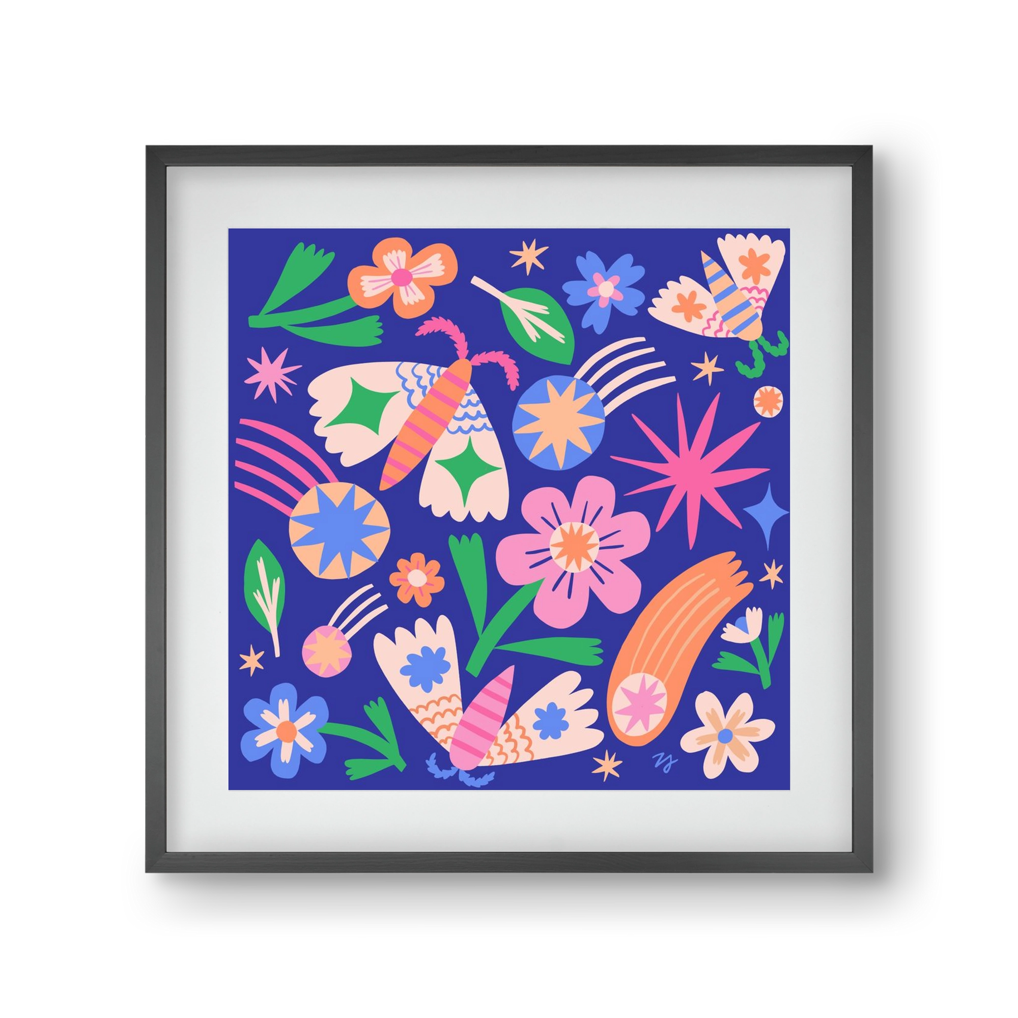 Magic Garden in the Night, 30x30 cm (20x20 cm), Fekete keret, paszpartuval