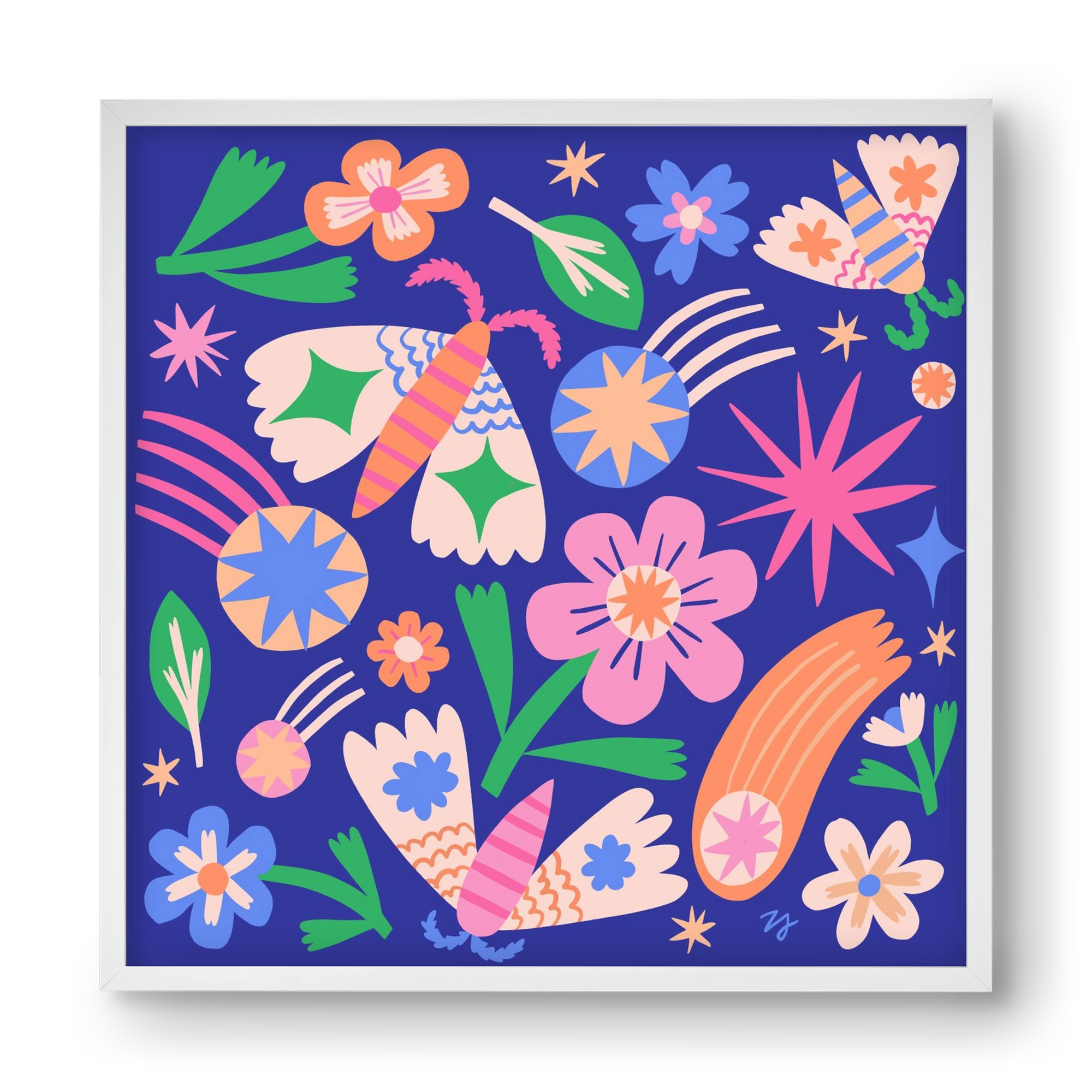 Magic Garden in the Night, 40x40 cm (40x40 cm), Fehér keret