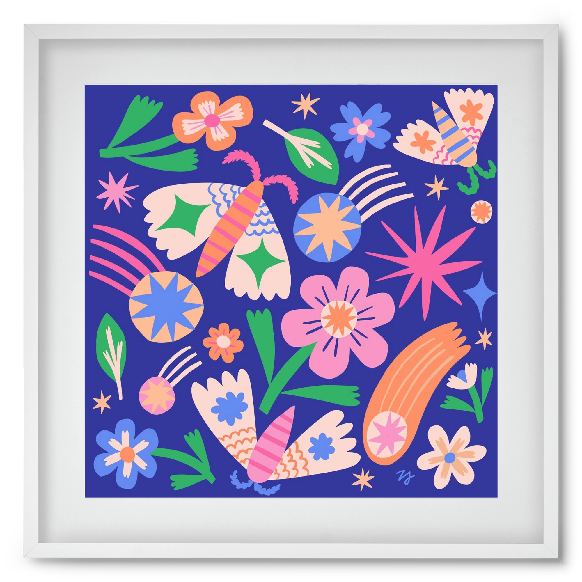 Magic Garden in the Night, 50x50 cm (40x40 cm), Fehér keret, paszpartuval