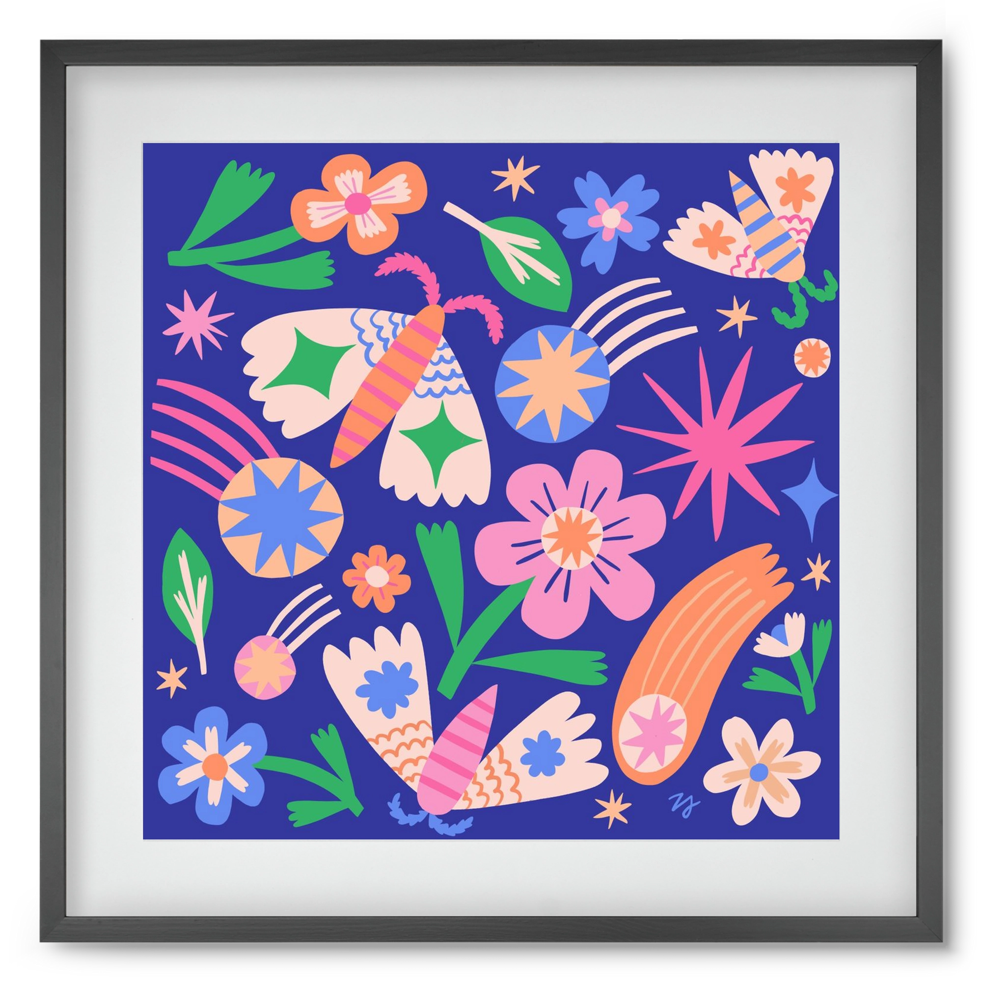 Magic Garden in the Night, 50x50 cm (40x40 cm), Fekete keret, paszpartuval