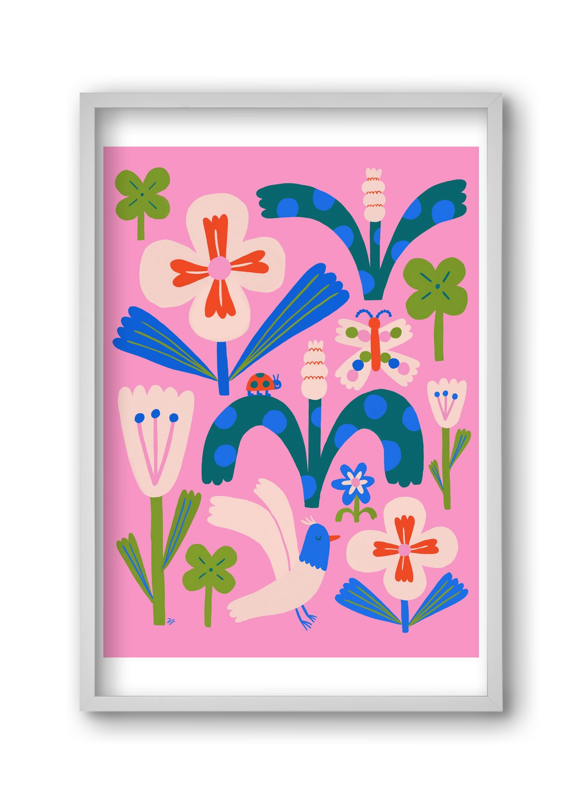 A garden and its habitants, 30x45 cm (30x45 cm), Fehér keret