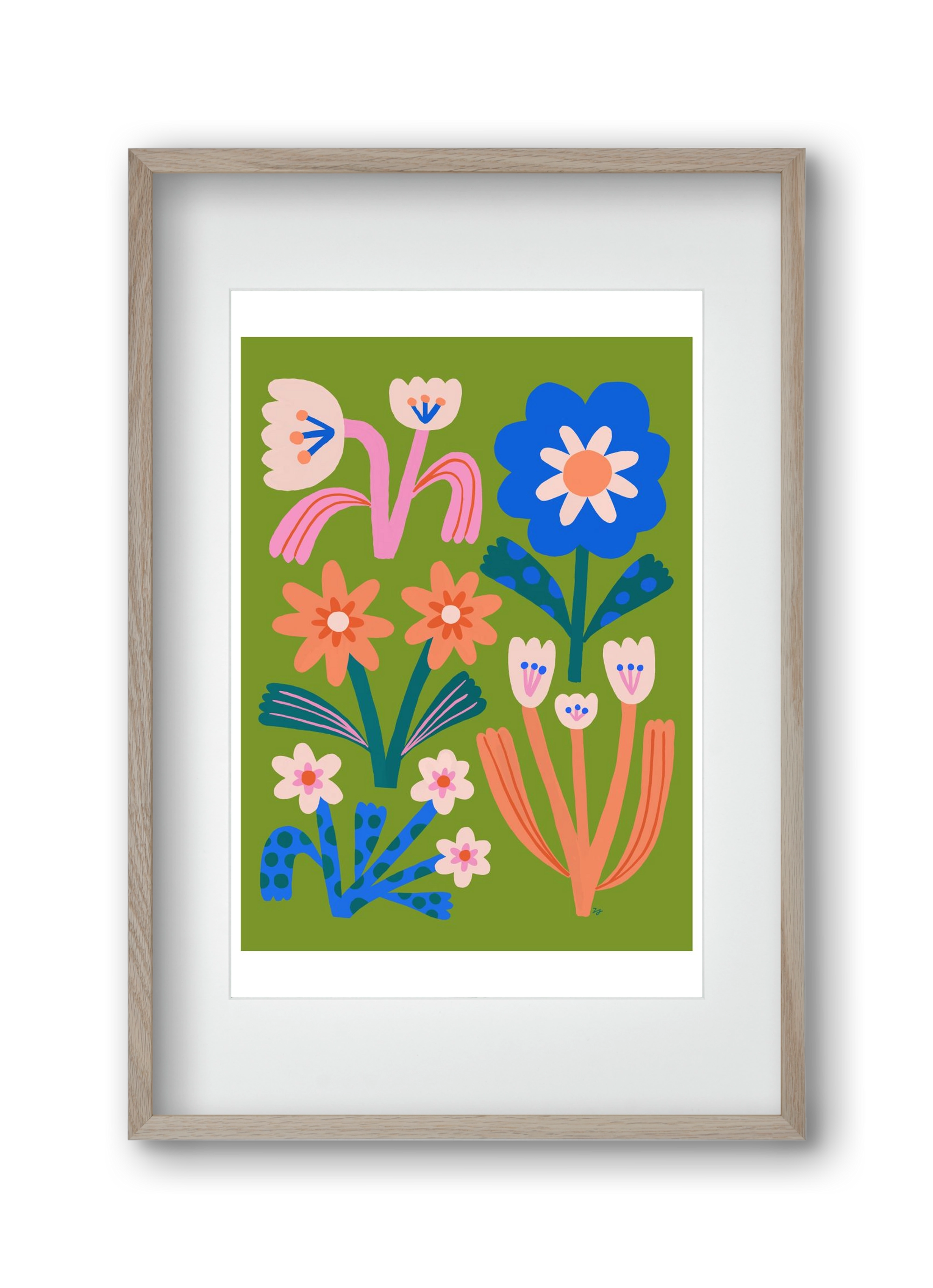 Cute Flowers, 30x45 cm (20x30 cm), Tölgy keret, paszpartuval