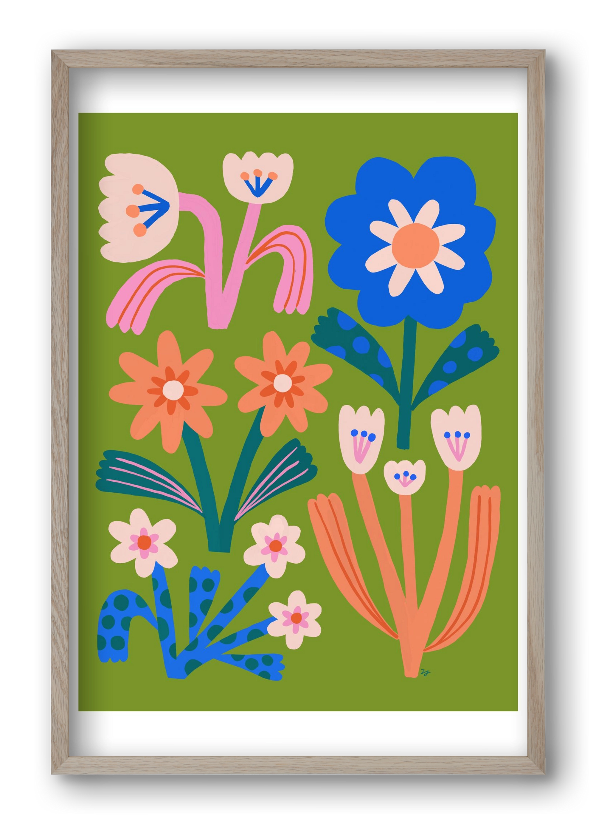 Cute Flowers, 40x60 cm (40x60 cm), Tölgy keret