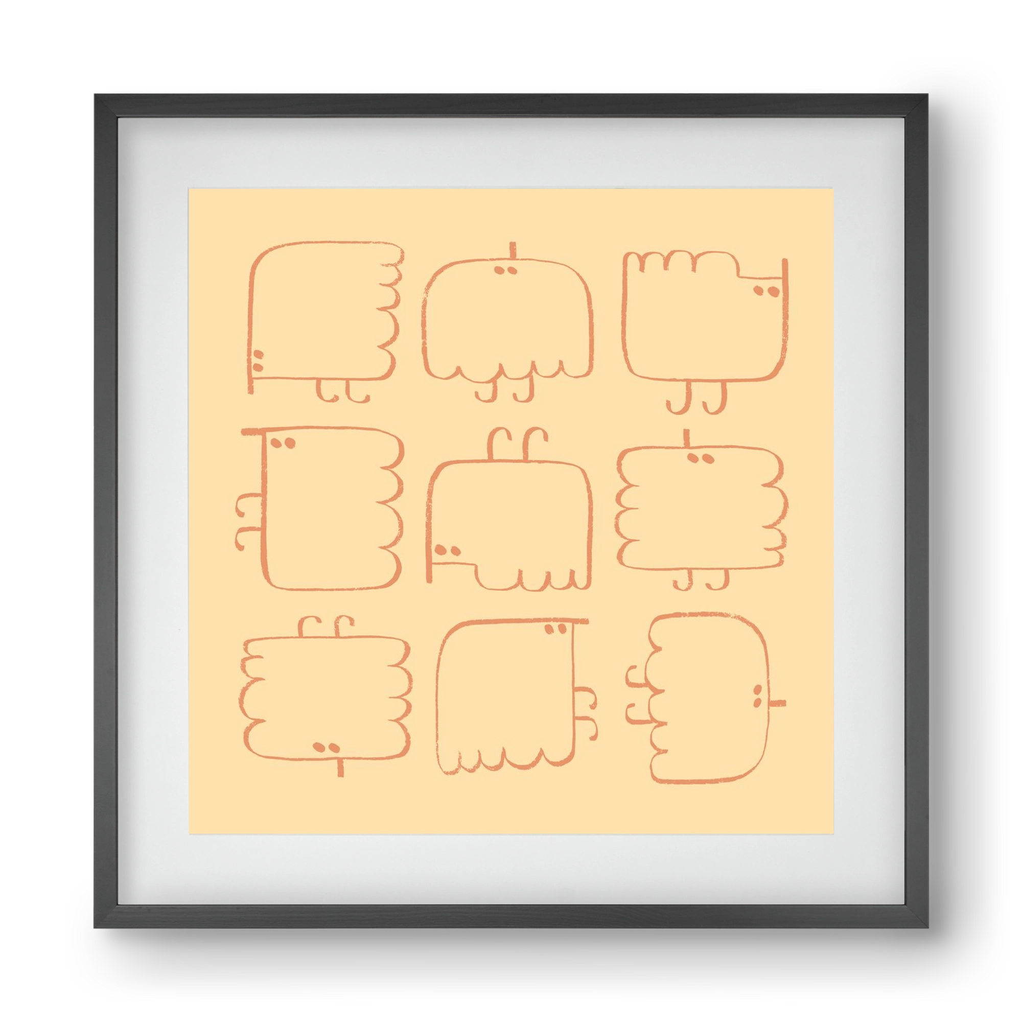 Funny Bird (cream), 40x40 cm (30x30 cm), Fekete keret, paszpartuval