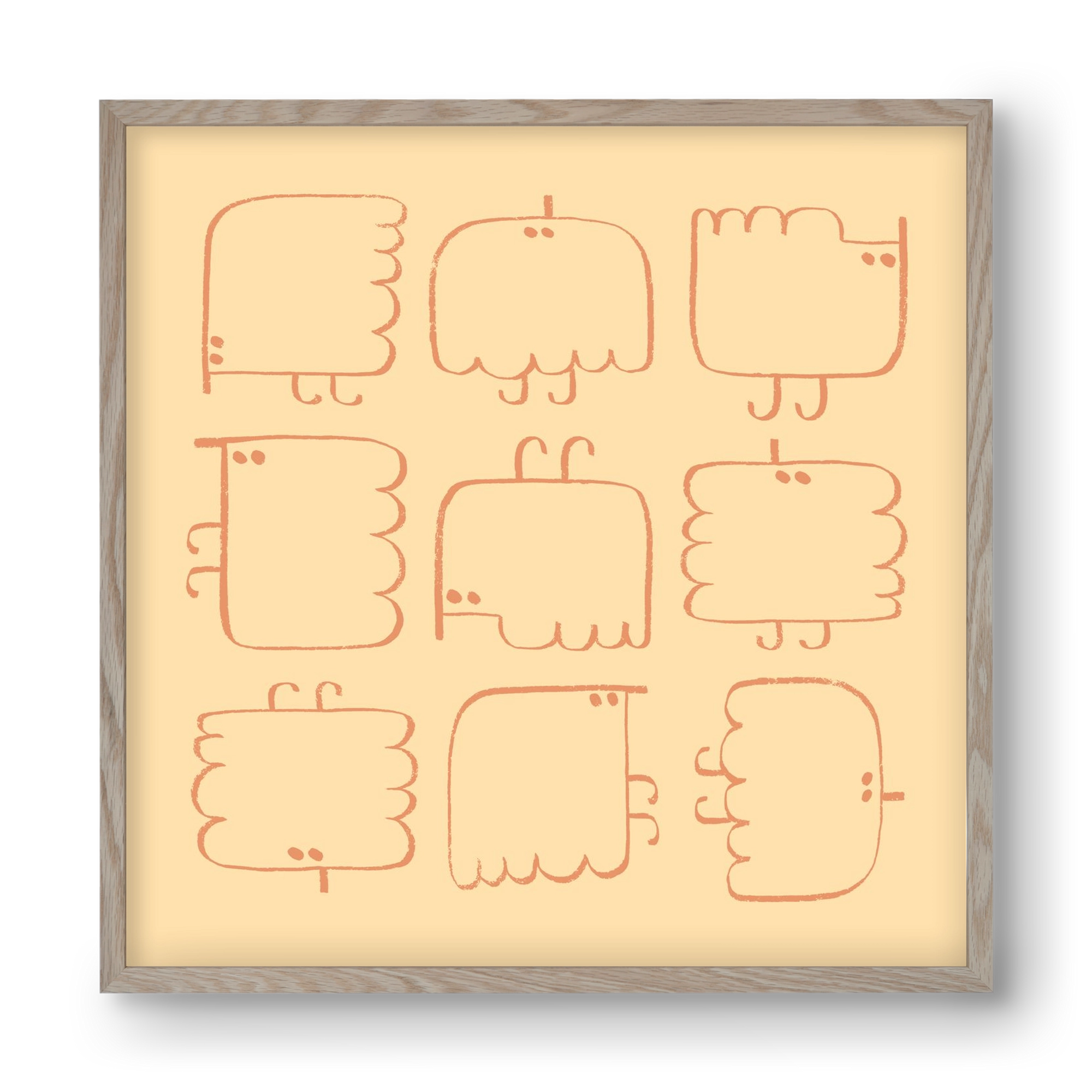 Funny Bird (cream), 40x40 cm (40x40 cm), Tölgy keret