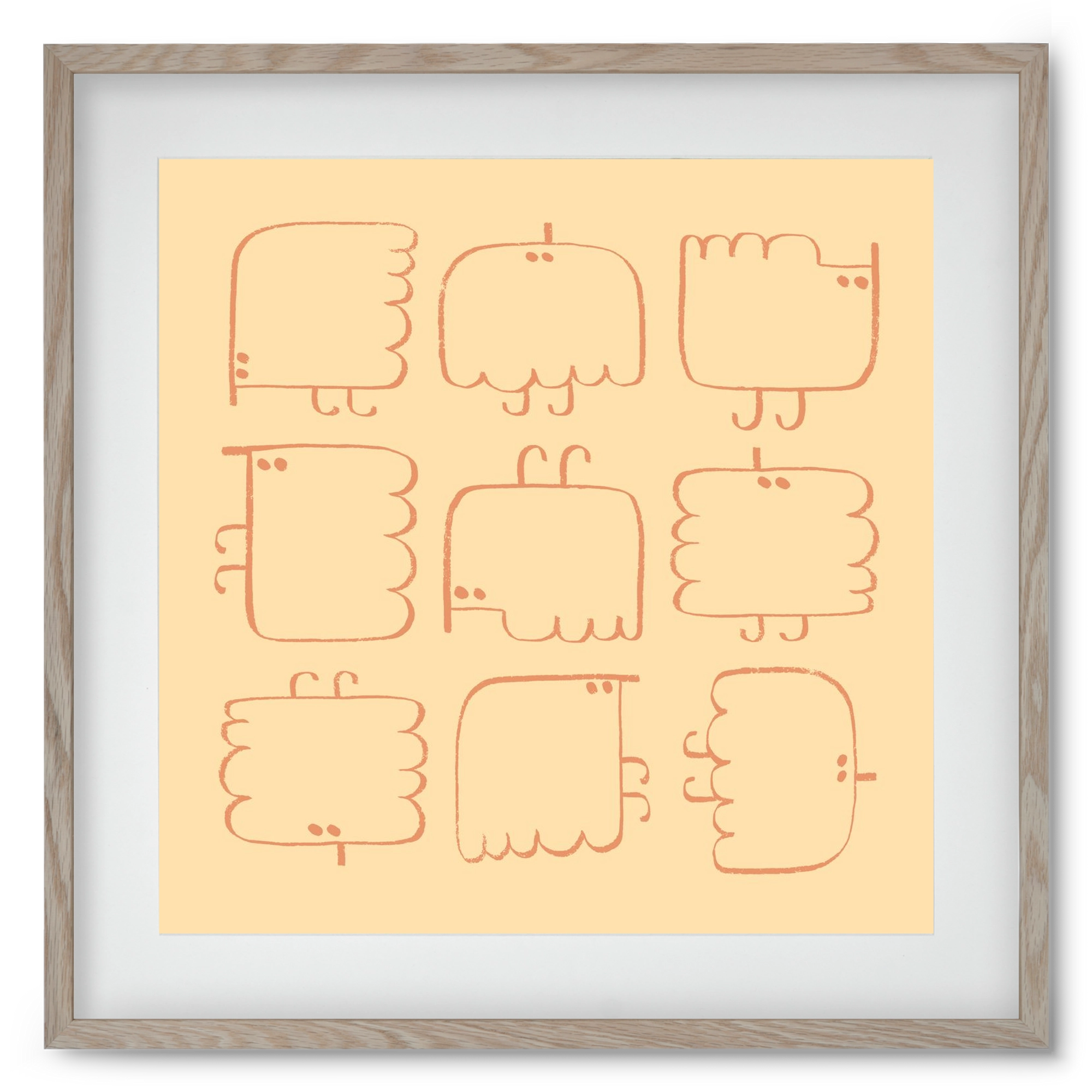 Funny Bird (cream), 50x50 cm (40x40 cm), Tölgy keret, paszpartuval