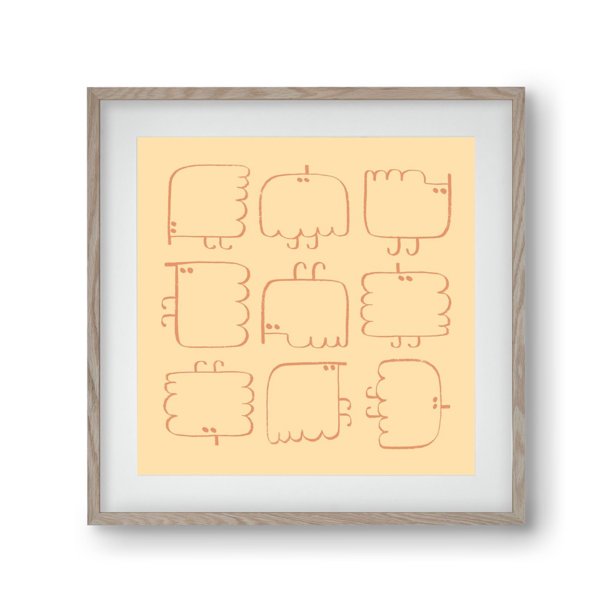 Funny Bird (cream), 30x30 cm (20x20 cm), Tölgy keret, paszpartuval