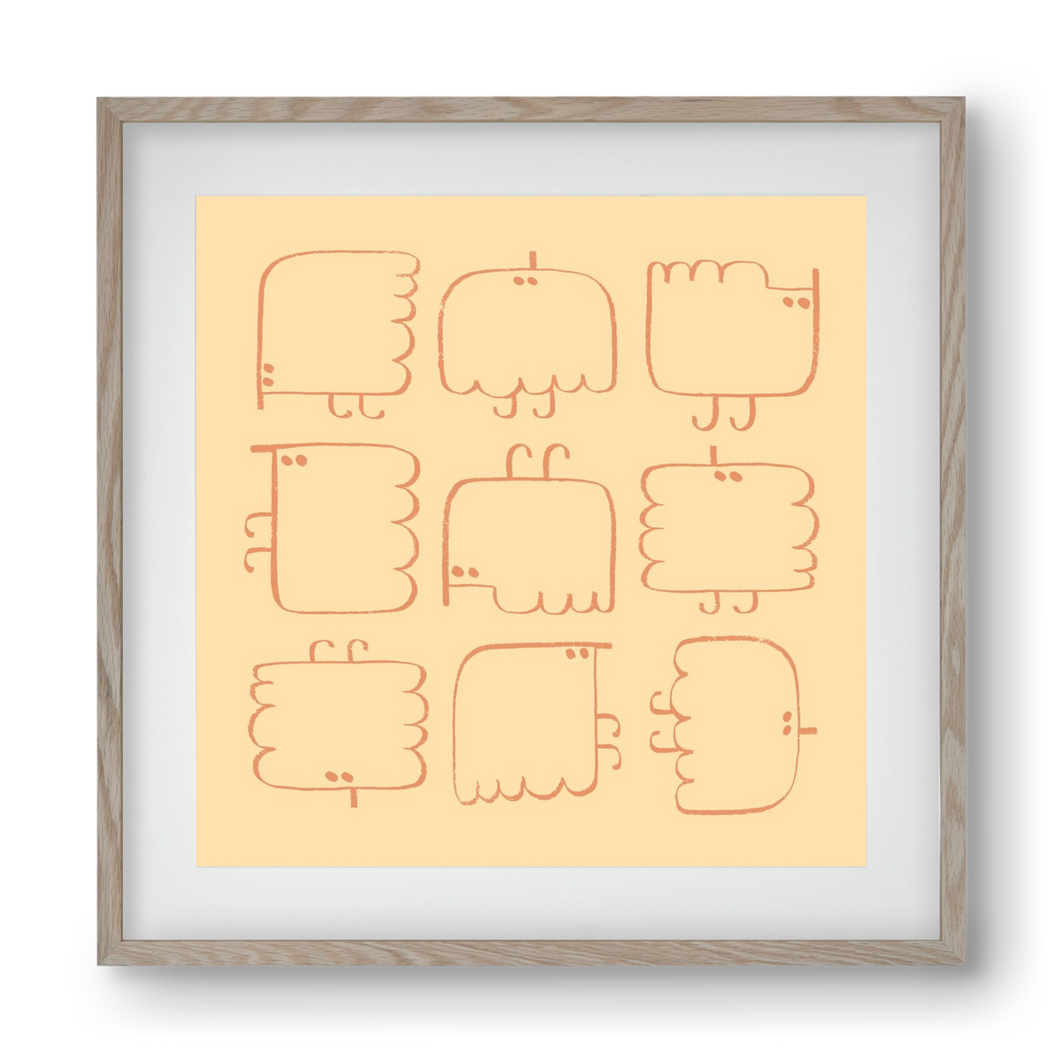 Funny Bird (cream), 40x40 cm (30x30 cm), Tölgy keret, paszpartuval