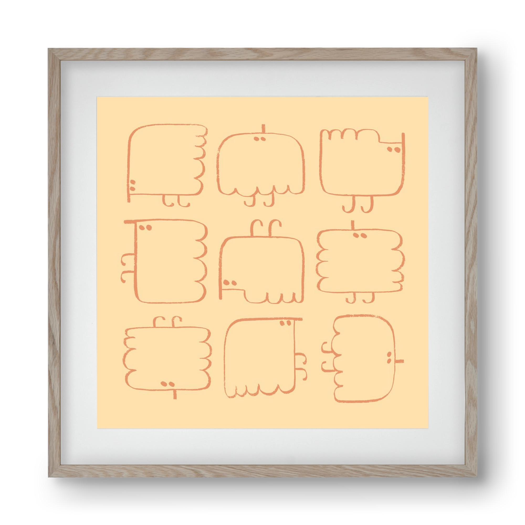 Funny Bird (cream), 40x40 cm (30x30 cm), Tölgy keret, paszpartuval