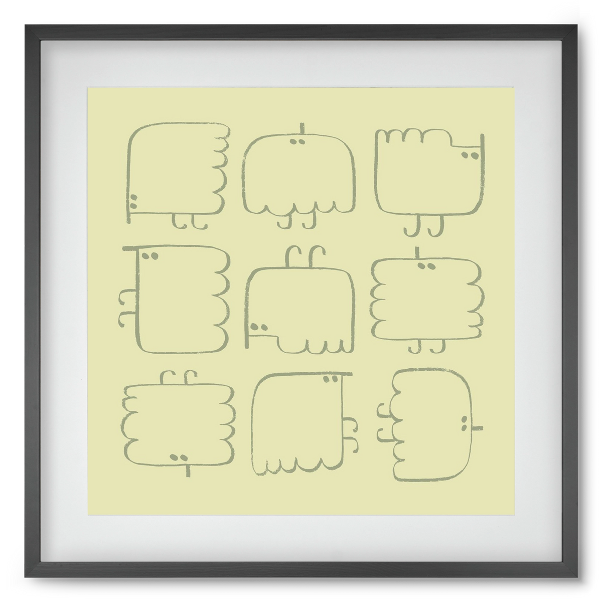 Funny Bird (light green), 50x50 cm (40x40 cm), Fekete keret, paszpartuval