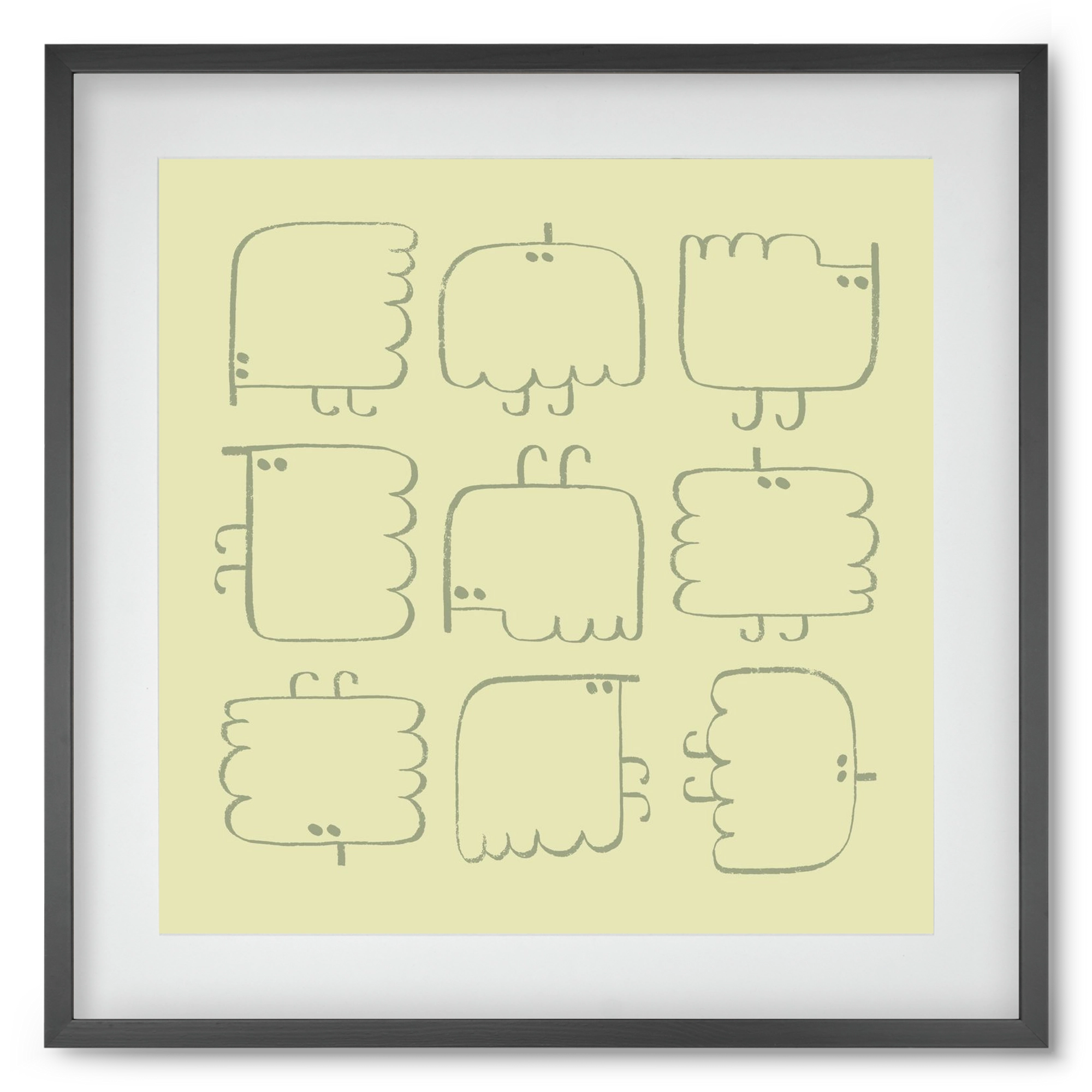 Funny Bird (light green), 50x50 cm (40x40 cm), Fekete keret, paszpartuval