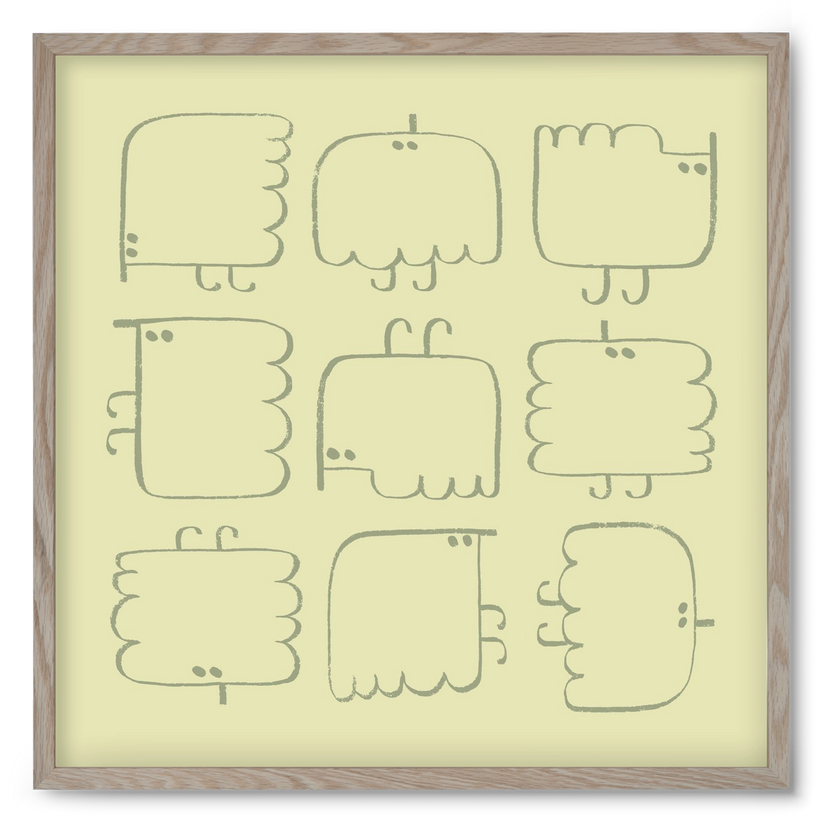 Funny Bird (light green), 50x50 cm (50x50 cm), Tölgy keret