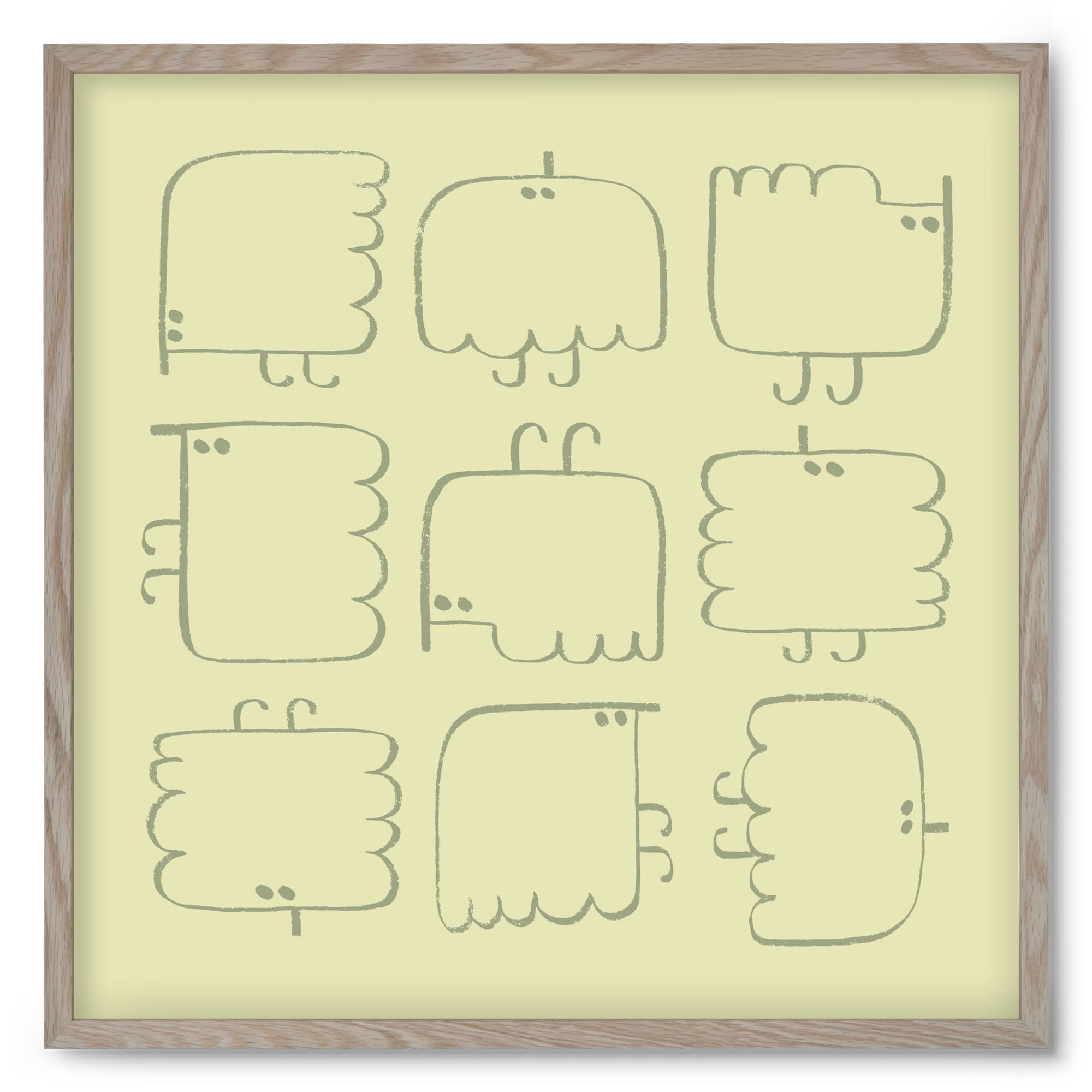 Funny Bird (light green), 50x50 cm (50x50 cm), Tölgy keret