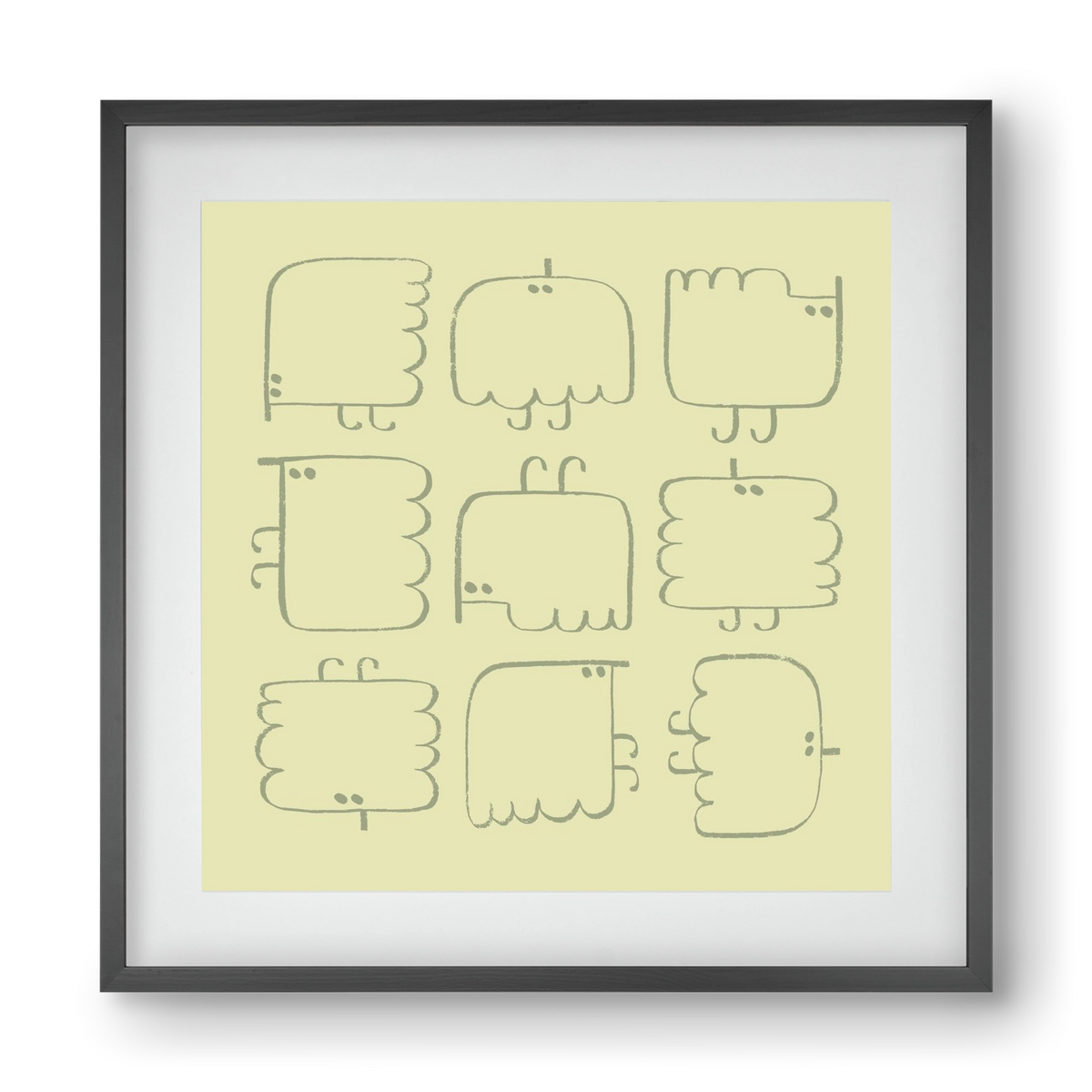 Funny Bird (light green), 40x40 cm (30x30 cm), Fekete keret, paszpartuval