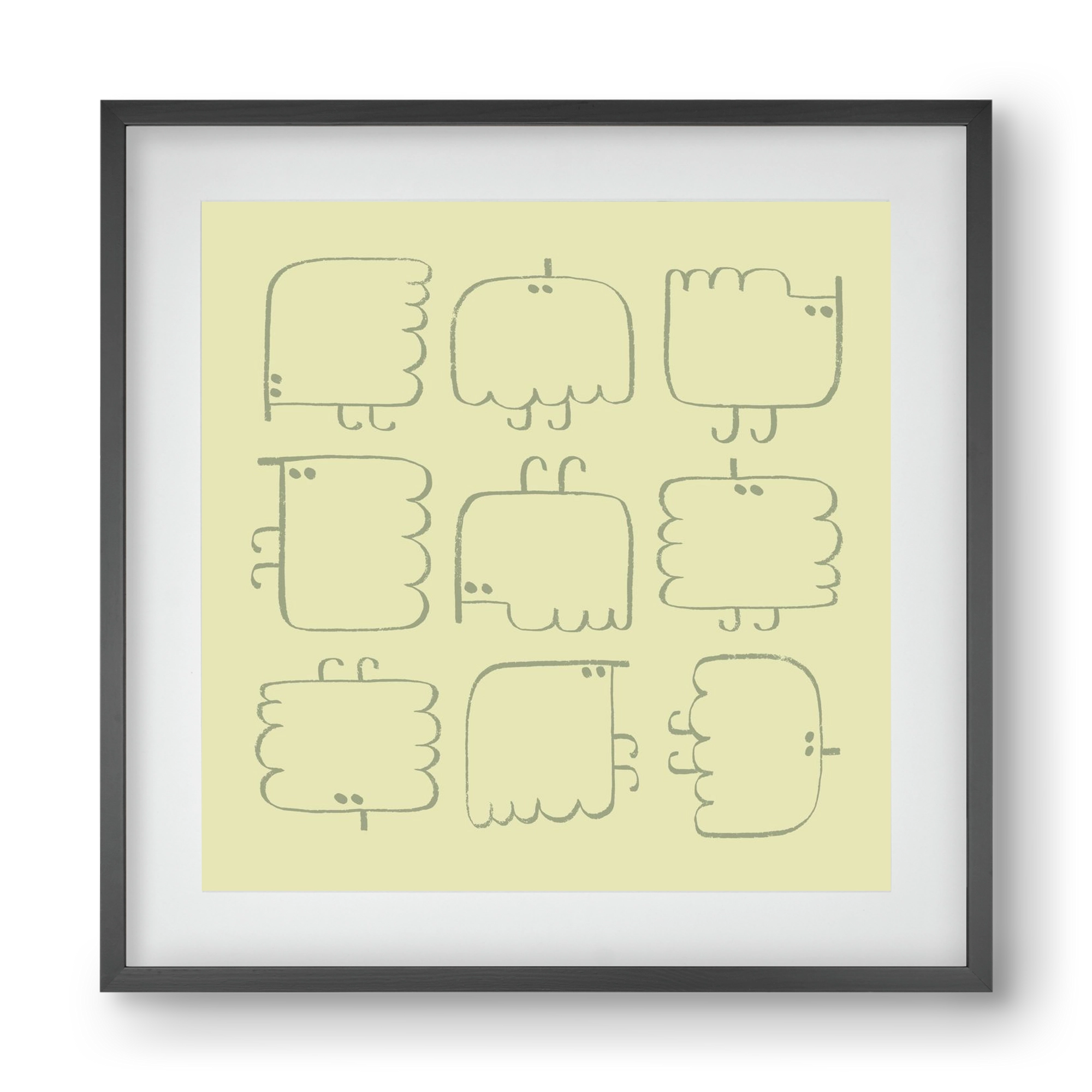 Funny Bird (light green), 40x40 cm (30x30 cm), Fekete keret, paszpartuval