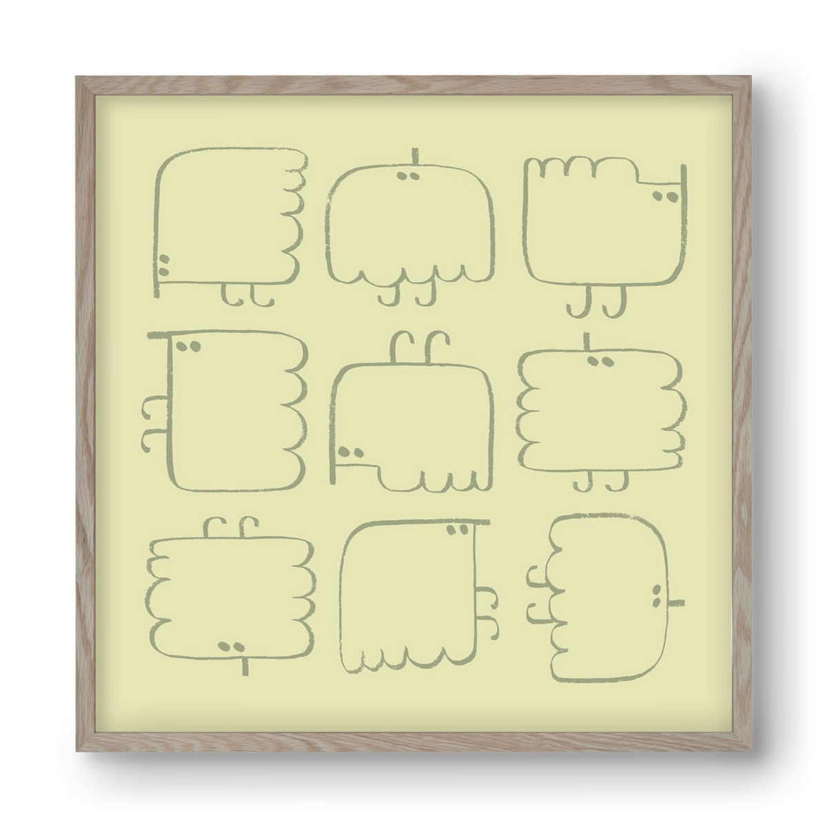 Funny Bird (light green), 40x40 cm (40x40 cm), Tölgy keret