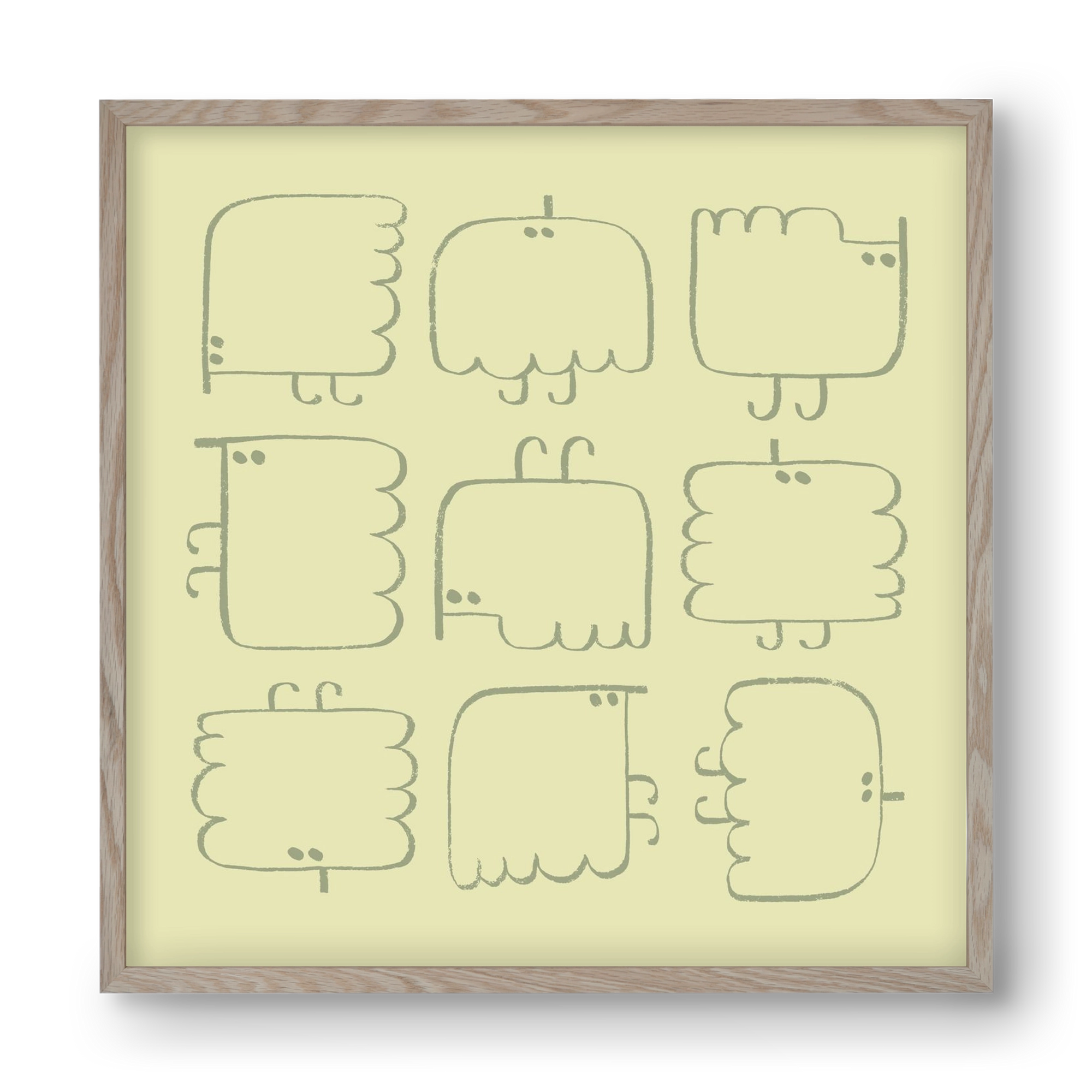 Funny Bird (light green), 40x40 cm (40x40 cm), Tölgy keret