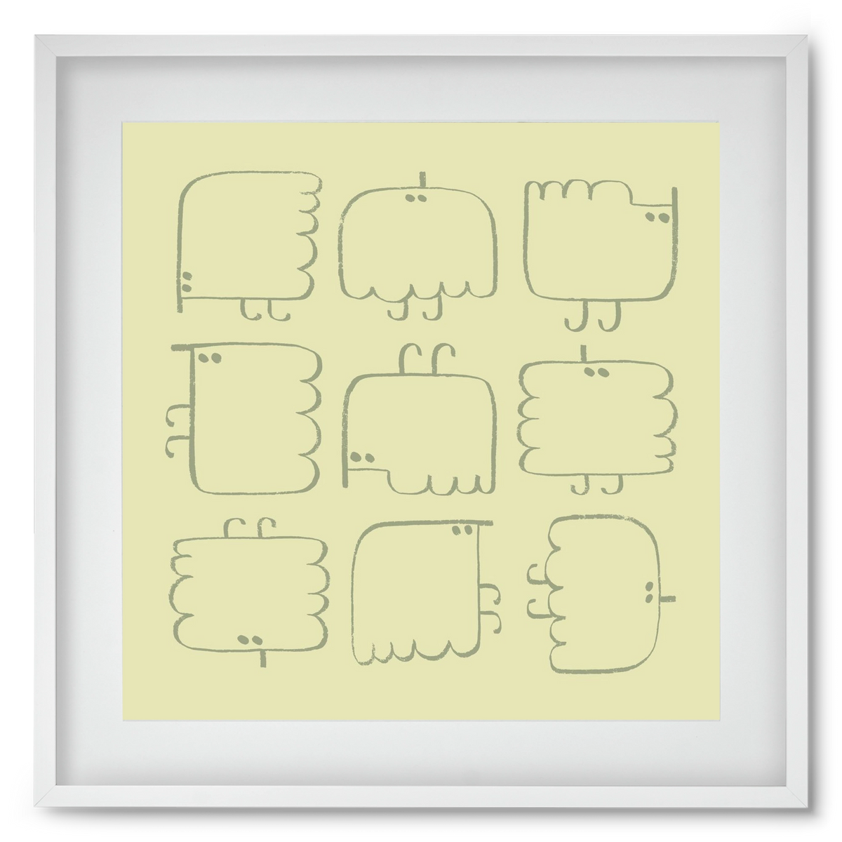 Funny Bird (light green), 50x50 cm (40x40 cm), Fehér keret, paszpartuval