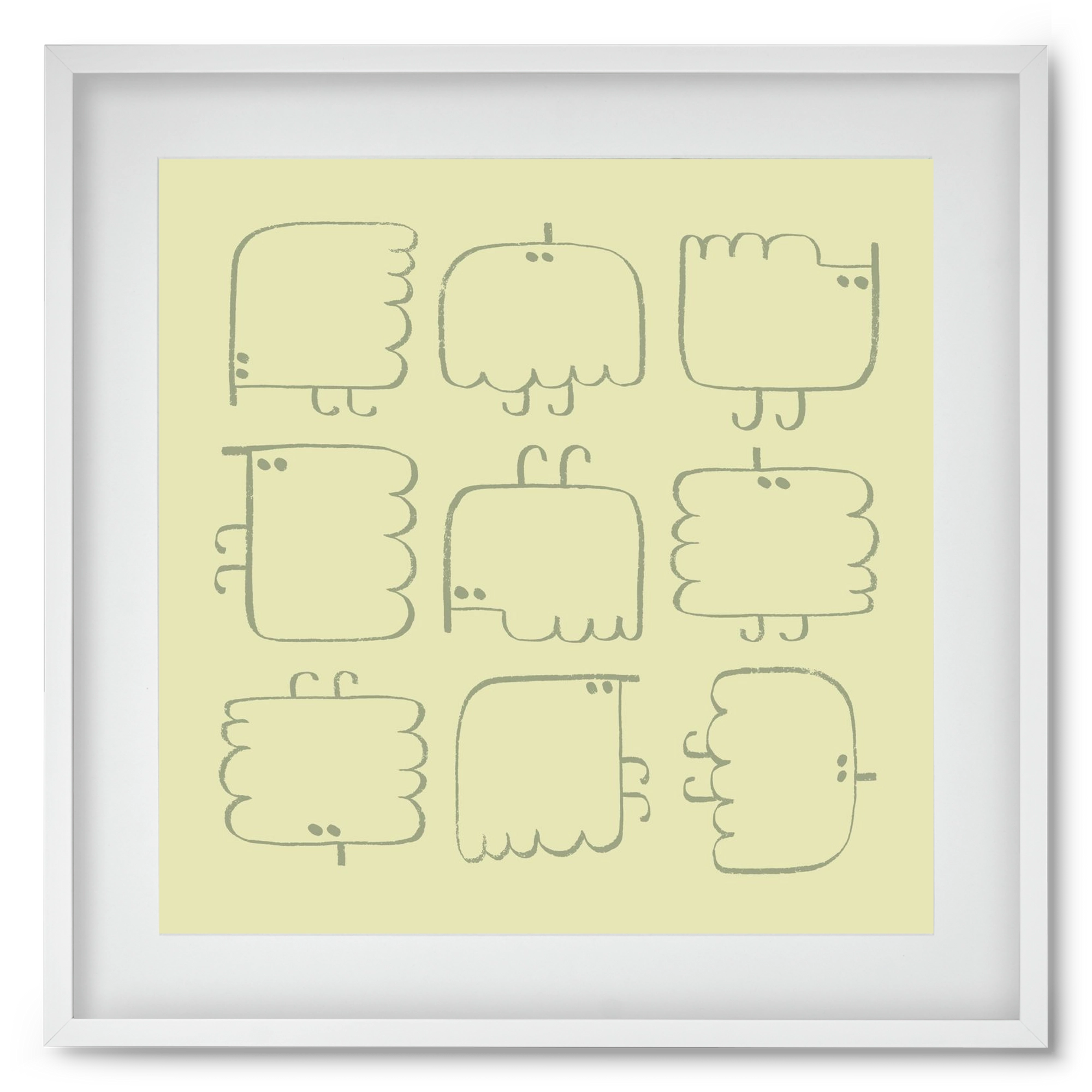 Funny Bird (light green), 50x50 cm (40x40 cm), Fehér keret, paszpartuval