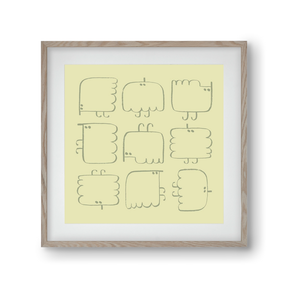 Funny Bird (light green), 30x30 cm (20x20 cm), Tölgy keret, paszpartuval