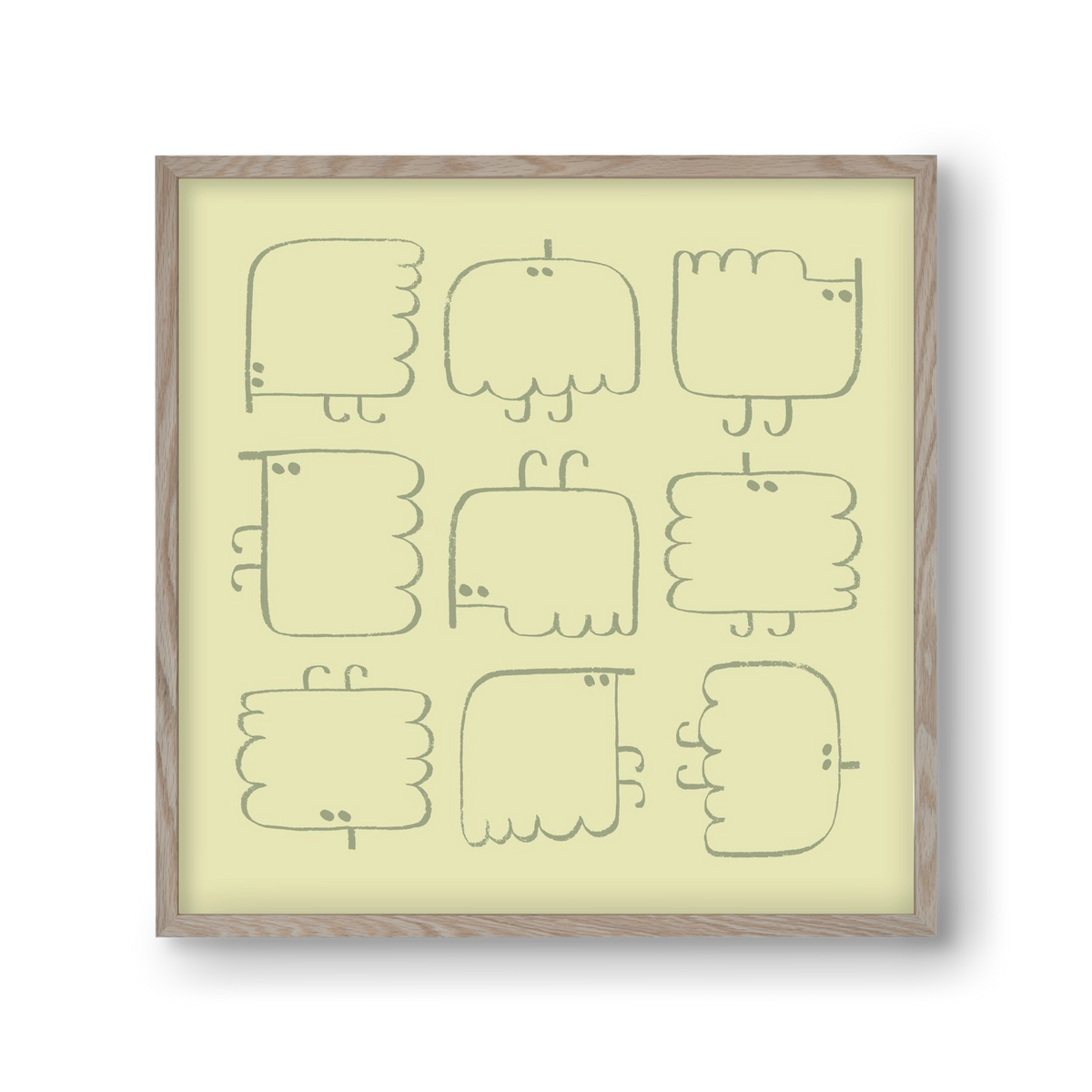 Funny Bird (light green), 30x30 cm (30x30 cm), Tölgy keret