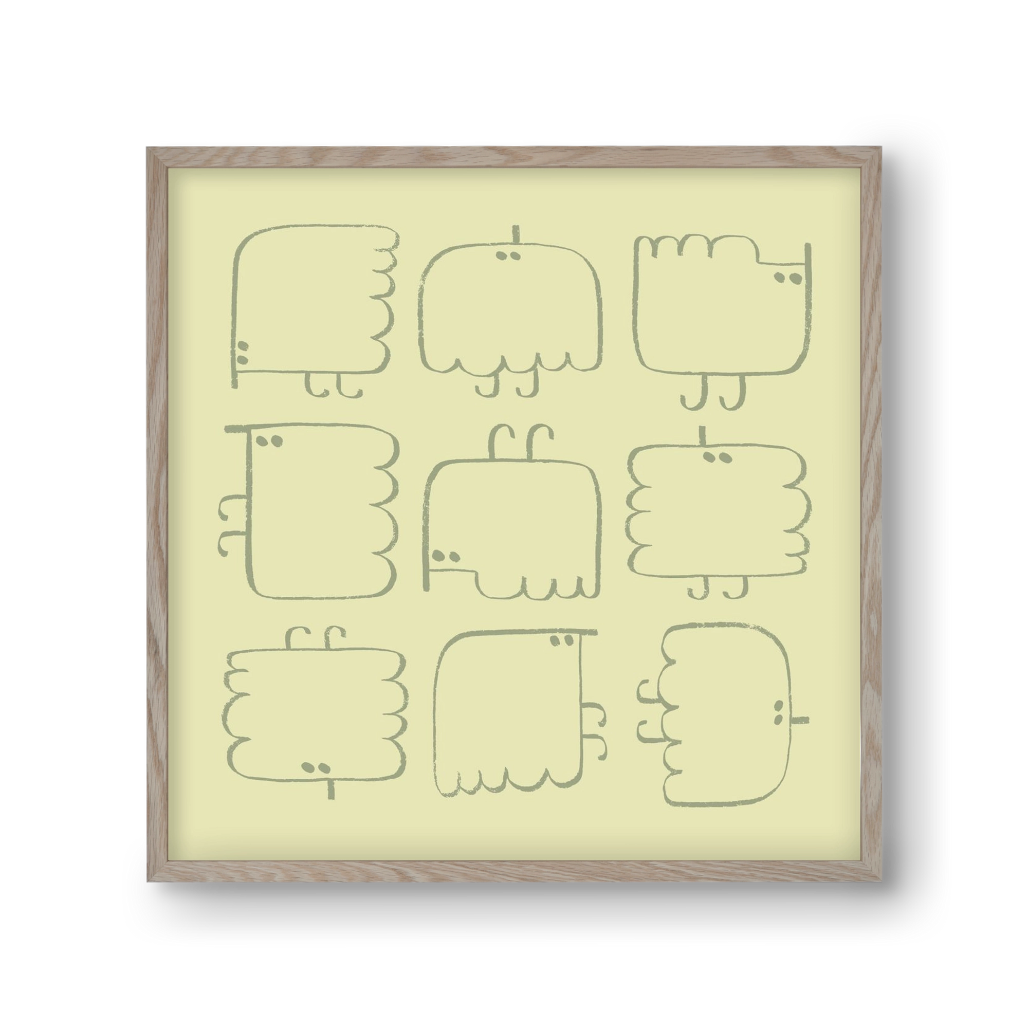 Funny Bird (light green), 30x30 cm (30x30 cm), Tölgy keret