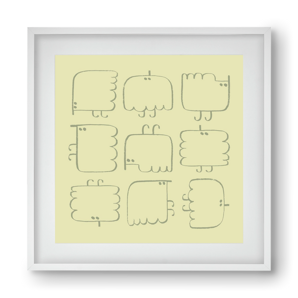 Funny Bird (light green), 40x40 cm (30x30 cm), Fehér keret, paszpartuval