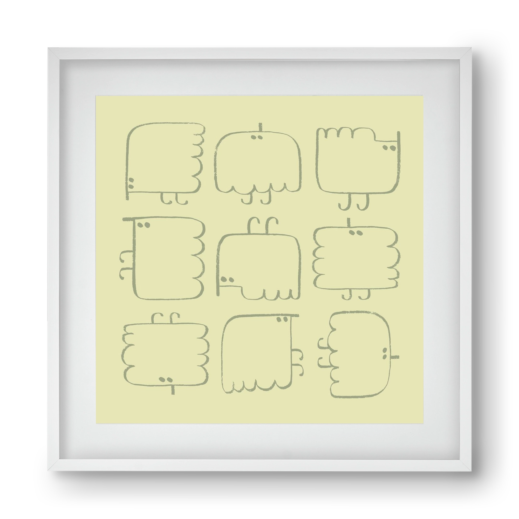 Funny Bird (light green), 40x40 cm (30x30 cm), Fehér keret, paszpartuval