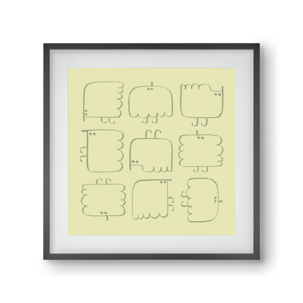 Funny Bird (light green), 30x30 cm (20x20 cm), Fekete keret, paszpartuval