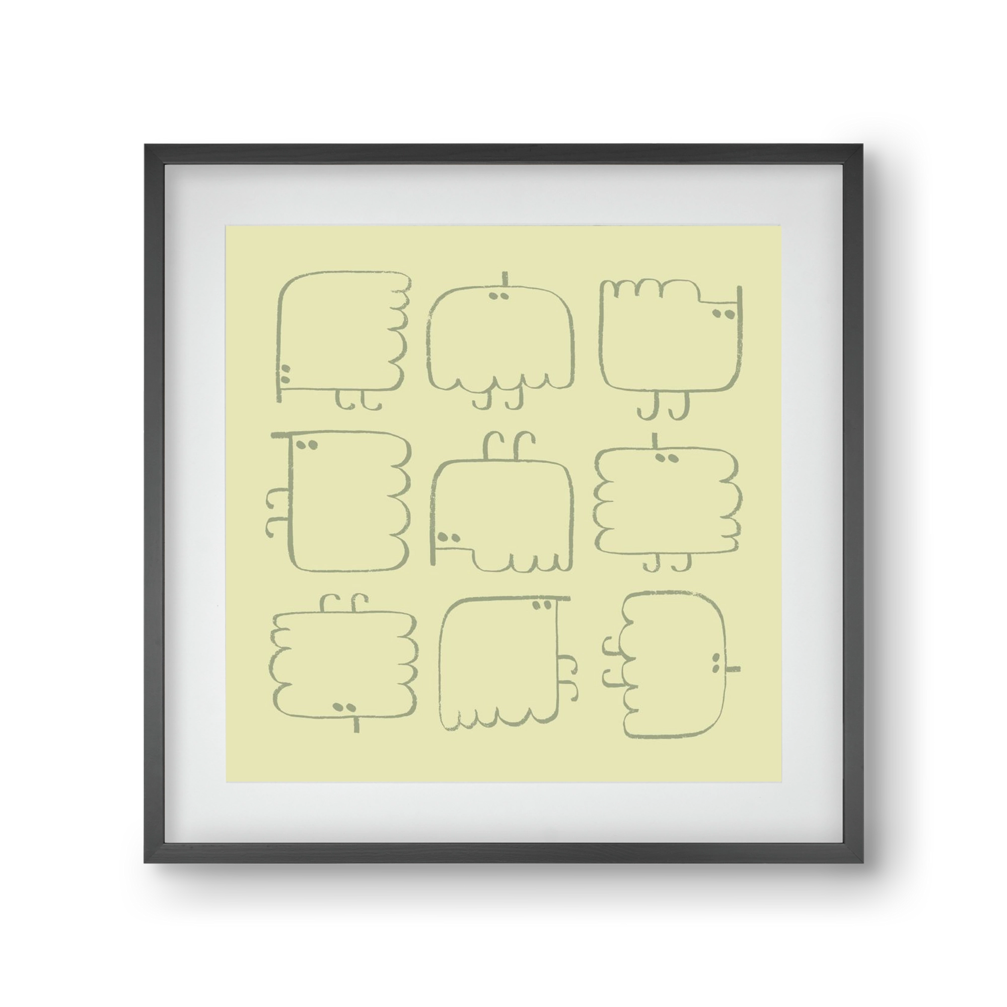 Funny Bird (light green), 30x30 cm (20x20 cm), Fekete keret, paszpartuval