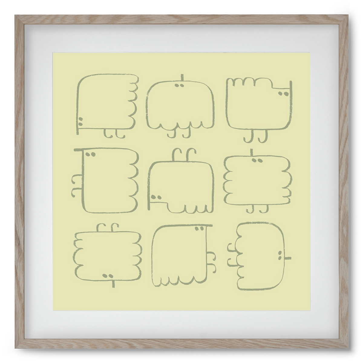 Funny Bird (light green), 50x50 cm (40x40 cm), Tölgy keret, paszpartuval