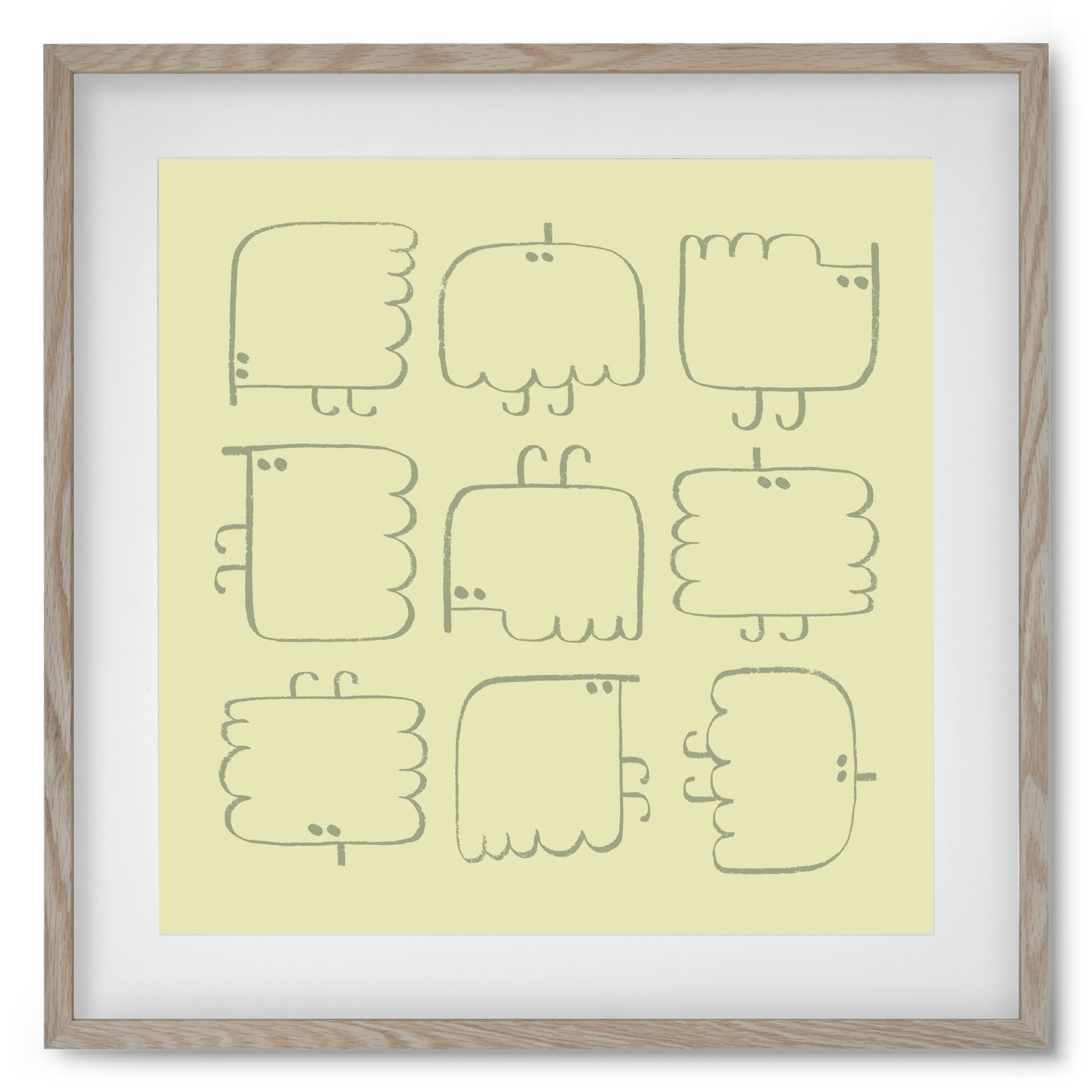 Funny Bird (light green), 50x50 cm (40x40 cm), Tölgy keret, paszpartuval