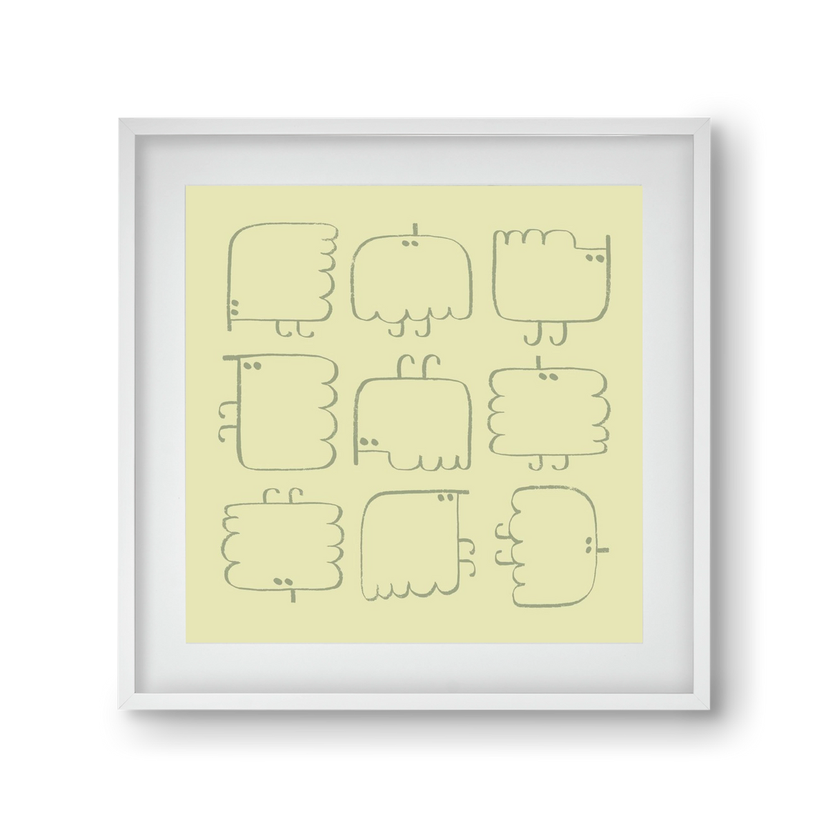 Funny Bird (light green), 30x30 cm (20x20 cm), Fehér keret, paszpartuval