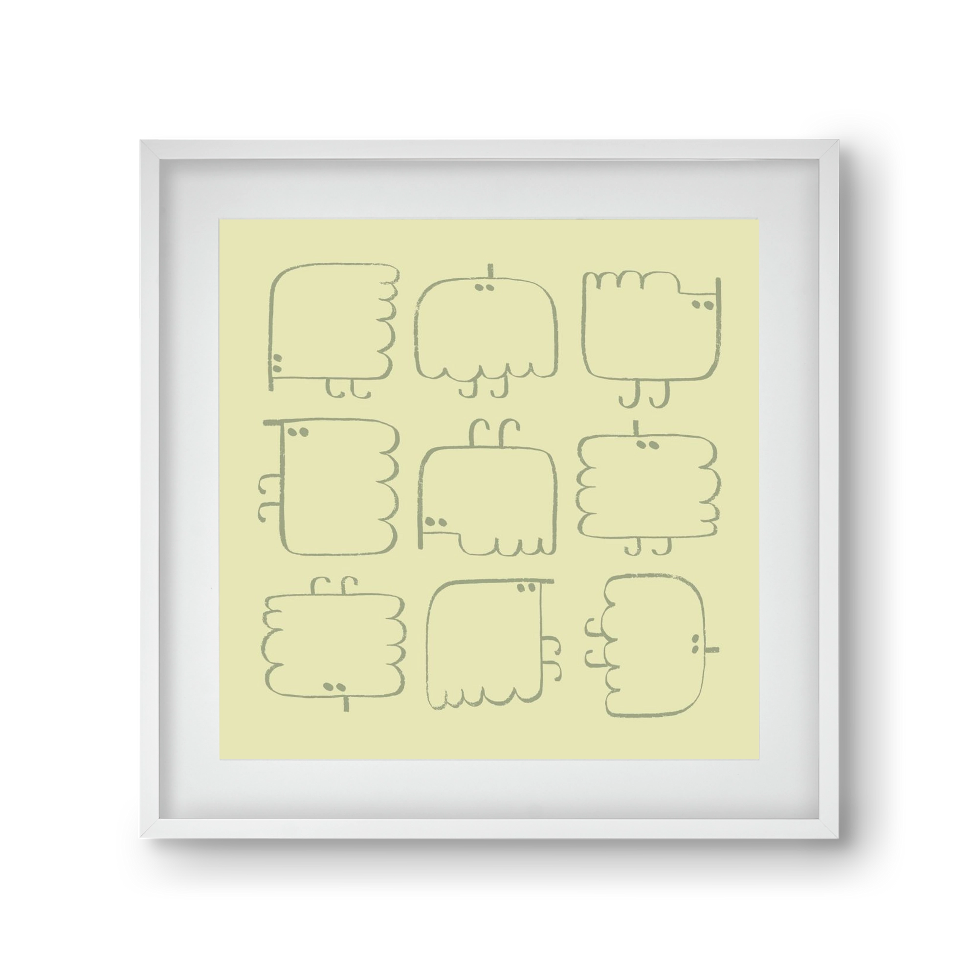 Funny Bird (light green), 30x30 cm (20x20 cm), Fehér keret, paszpartuval