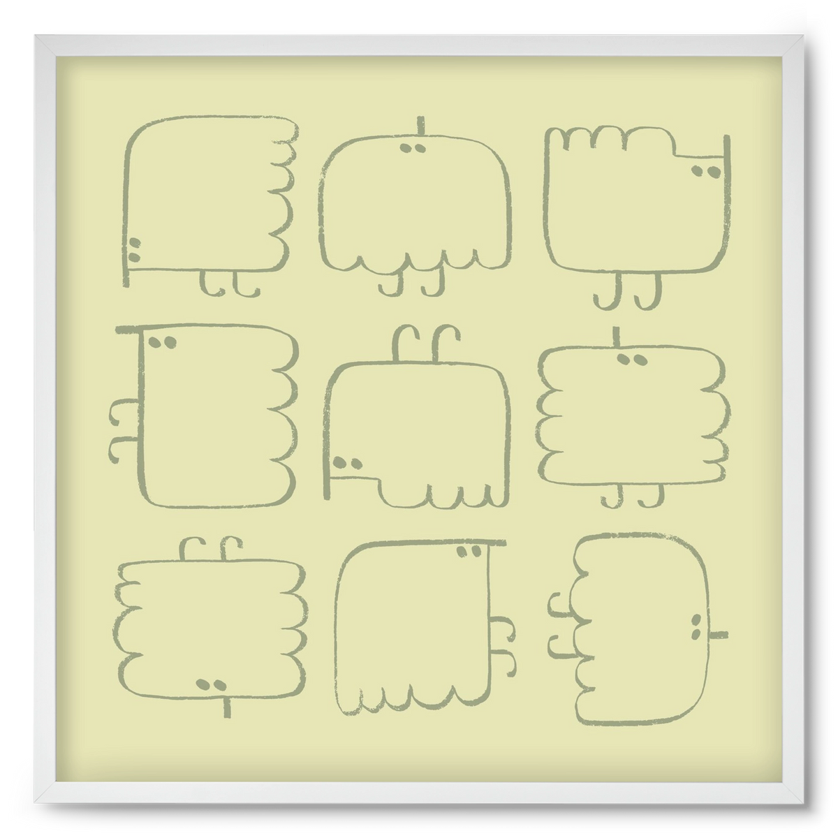 Funny Bird (light green), 50x50 cm (50x50 cm), Fehér keret