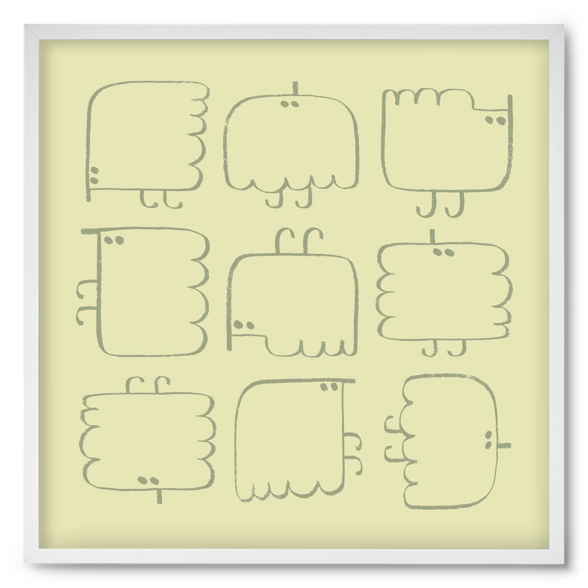 Funny Bird (light green), 50x50 cm (50x50 cm), Fehér keret