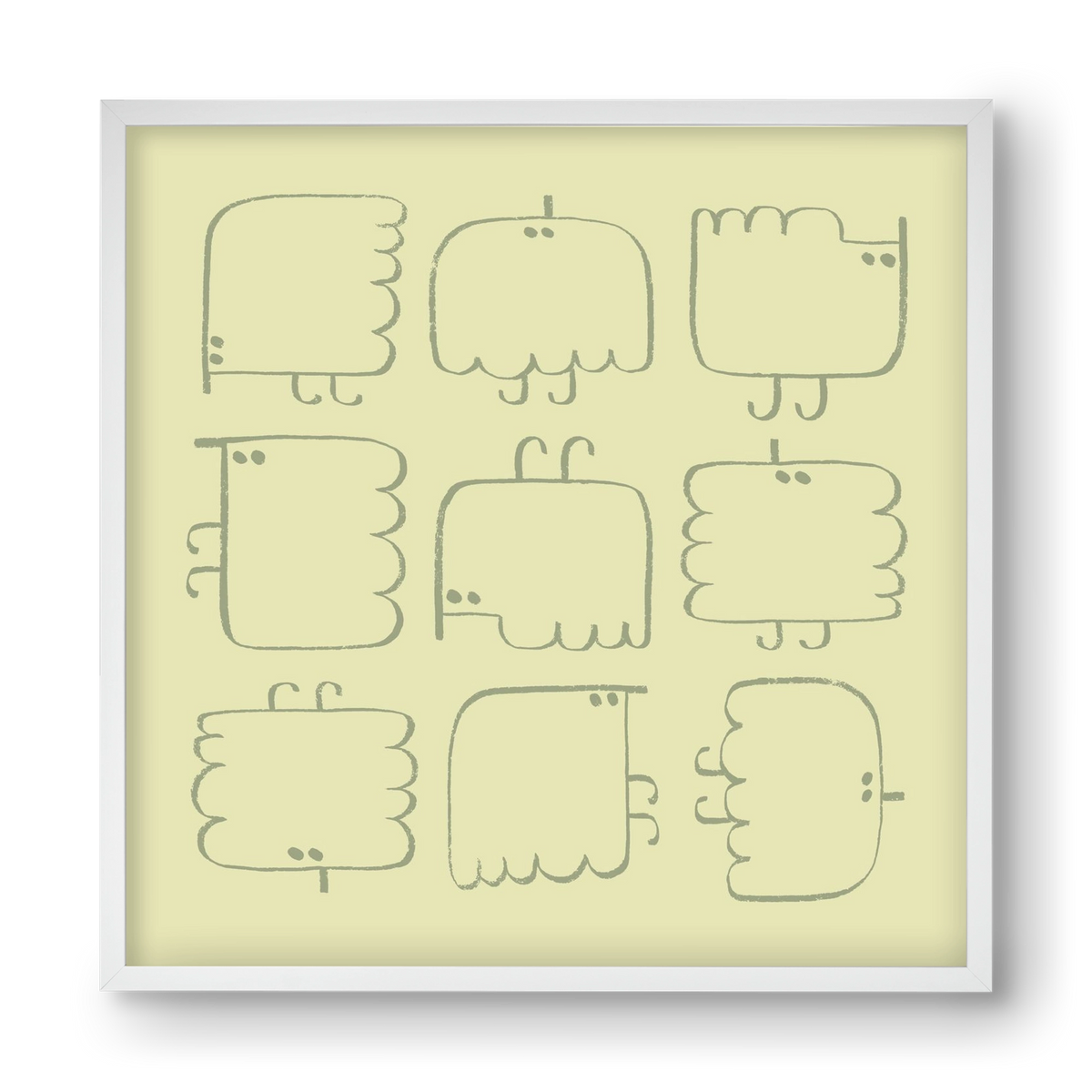Funny Bird (light green), 40x40 cm (40x40 cm), Fehér keret