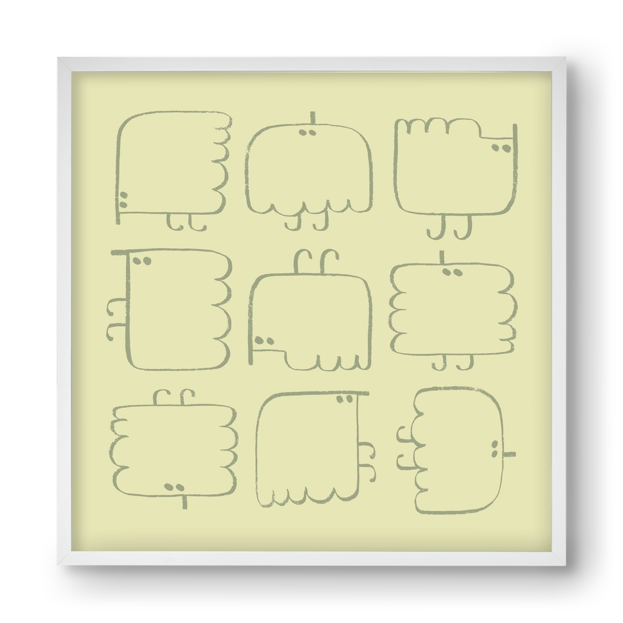 Funny Bird (light green), 40x40 cm (40x40 cm), Fehér keret