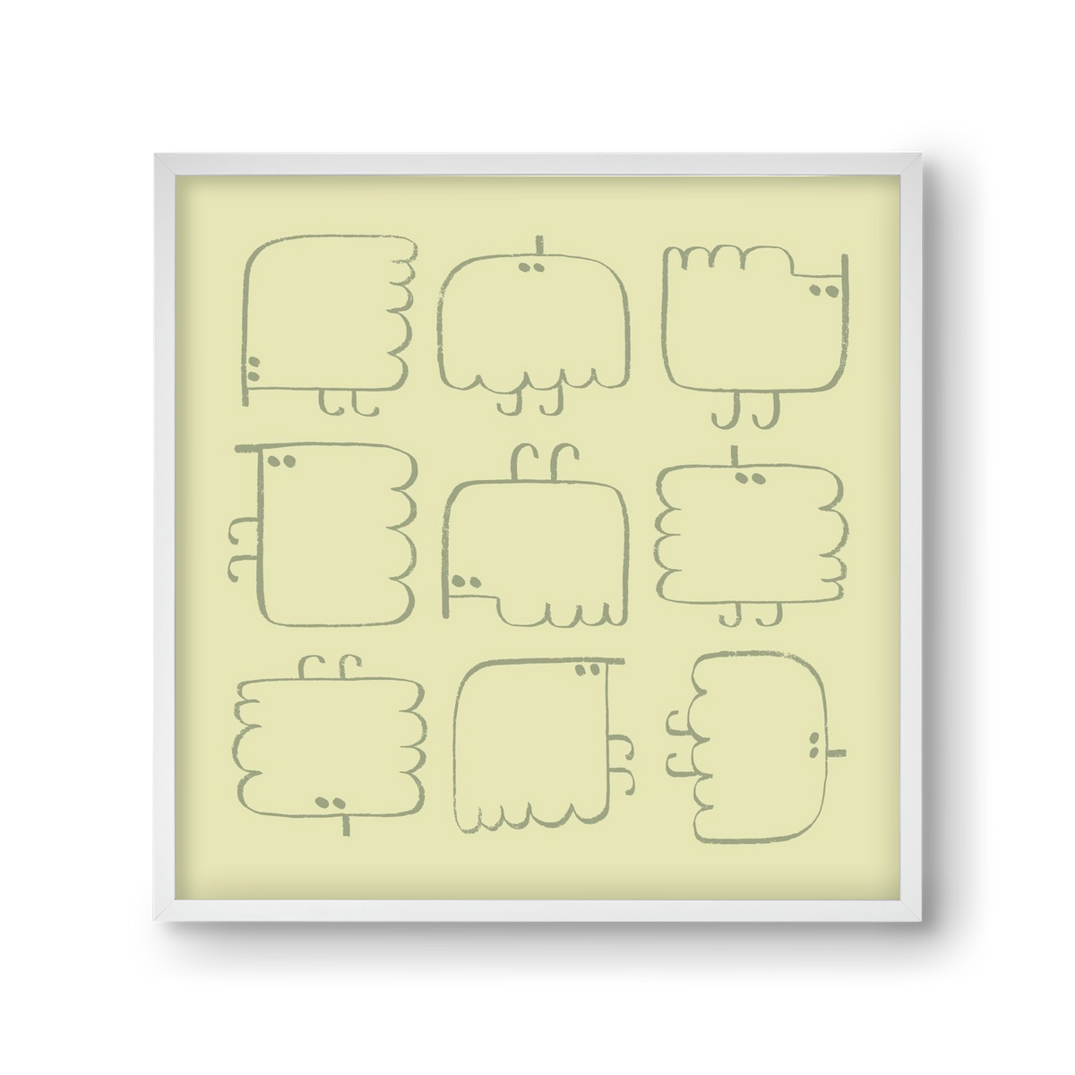 Funny Bird (light green), 30x30 cm (30x30 cm), Fehér keret