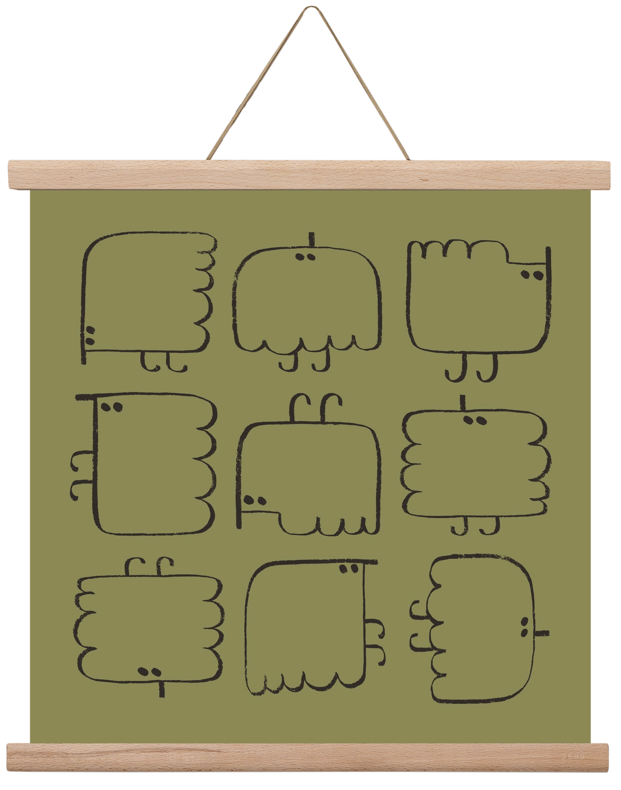 Funny Bird (dark green), 40x40 cm (40x40 cm), Tölgy akasztó