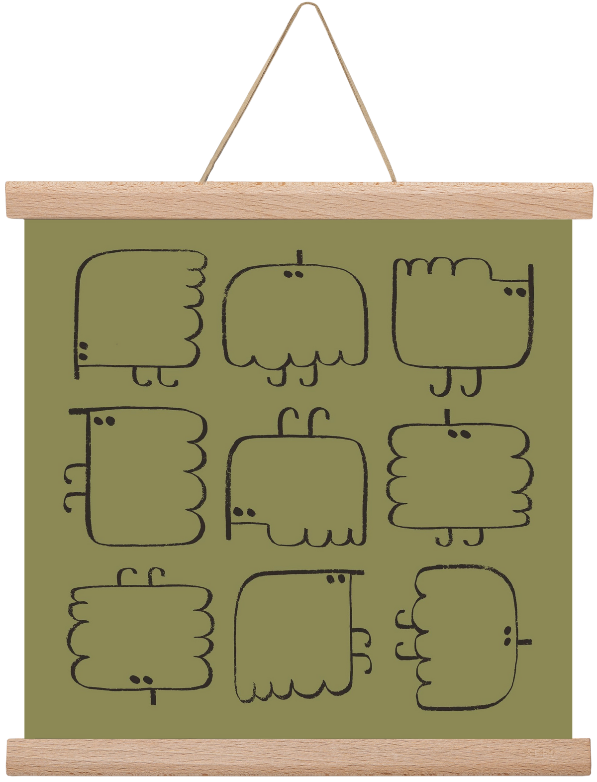 Funny Bird (dark green), 30x30 cm (30x30 cm), Tölgy akasztó