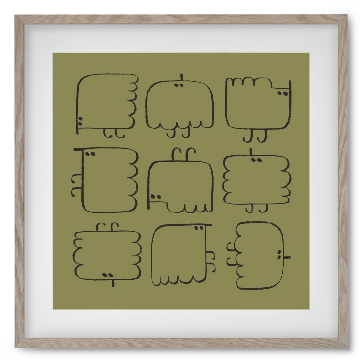 Funny Bird (dark green), 50x50 cm (40x40 cm), Tölgy keret, paszpartuval