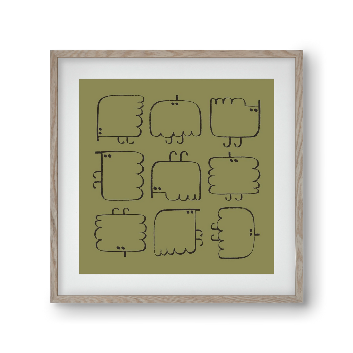 Funny Bird (dark green), 30x30 cm (20x20 cm), Tölgy keret, paszpartuval