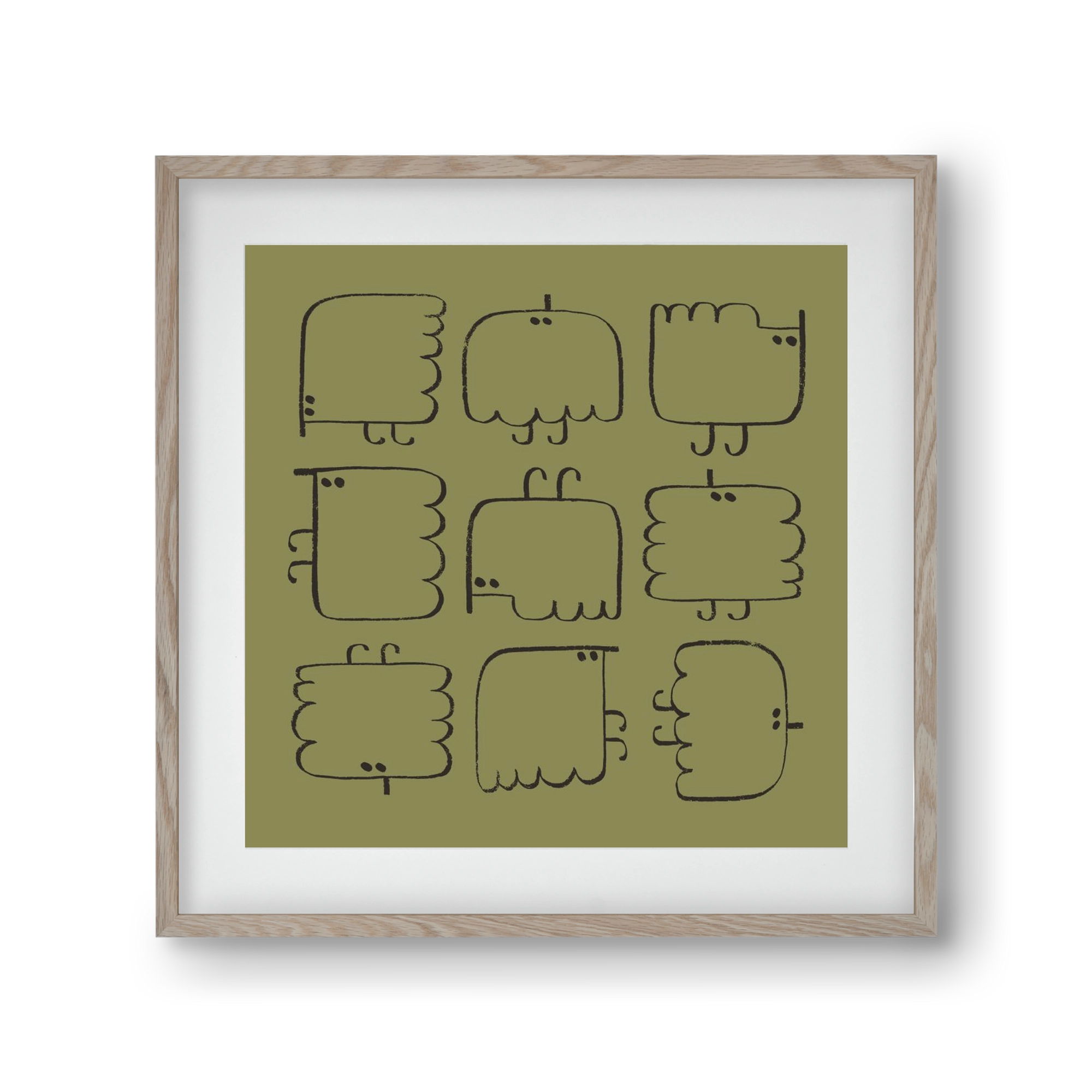 Funny Bird (dark green), 30x30 cm (20x20 cm), Tölgy keret, paszpartuval