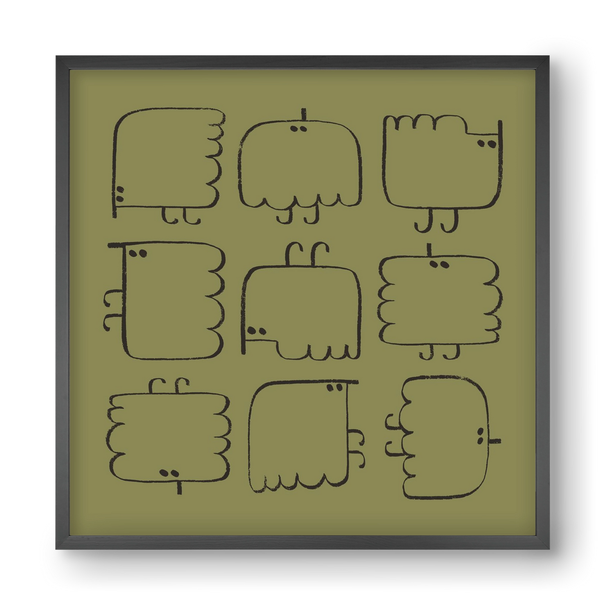 Funny Bird (dark green), 40x40 cm (40x40 cm), Fekete keret